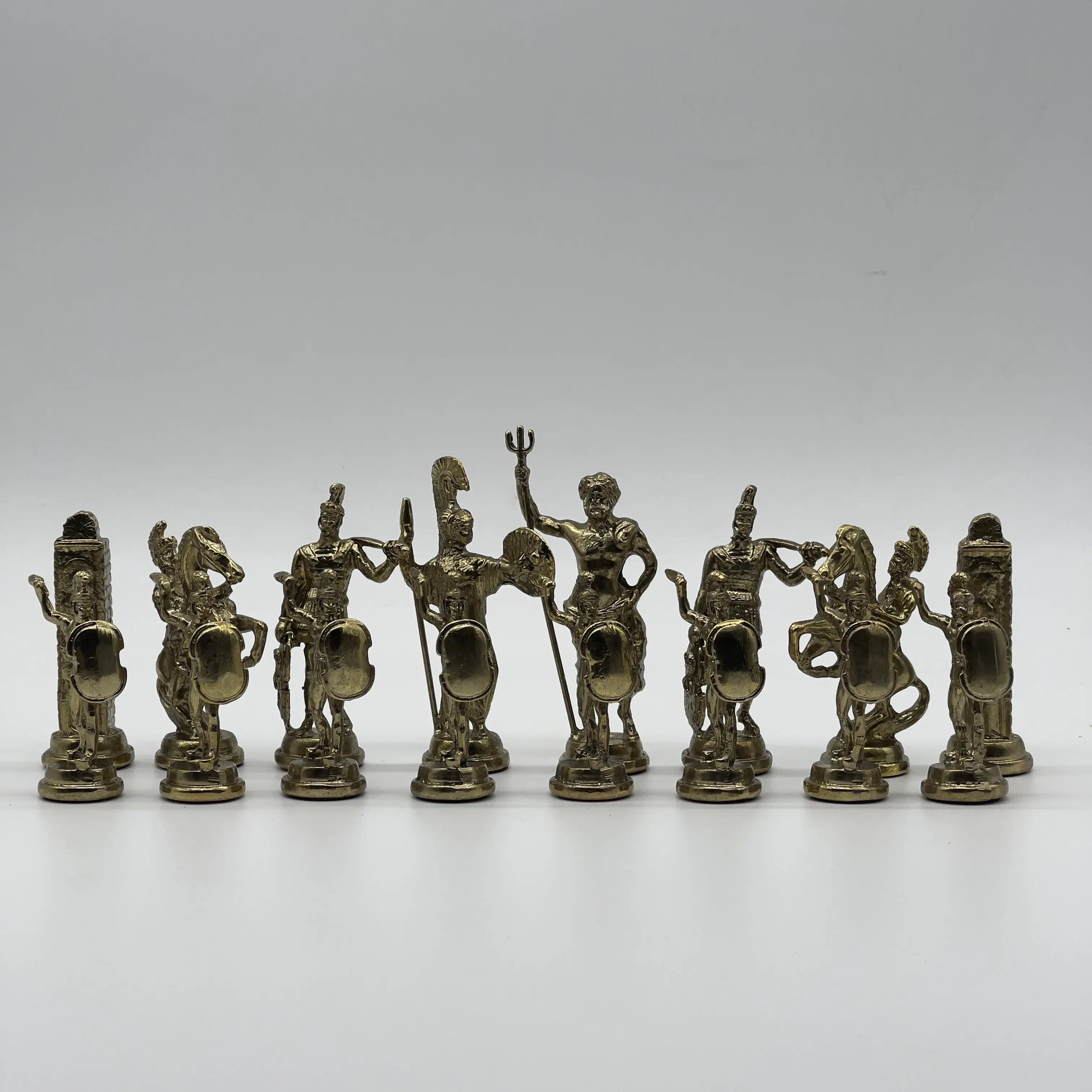 Handmade Metal Large Chess Pieces, Gold-Silver Greek Large Metal Chess Pieces