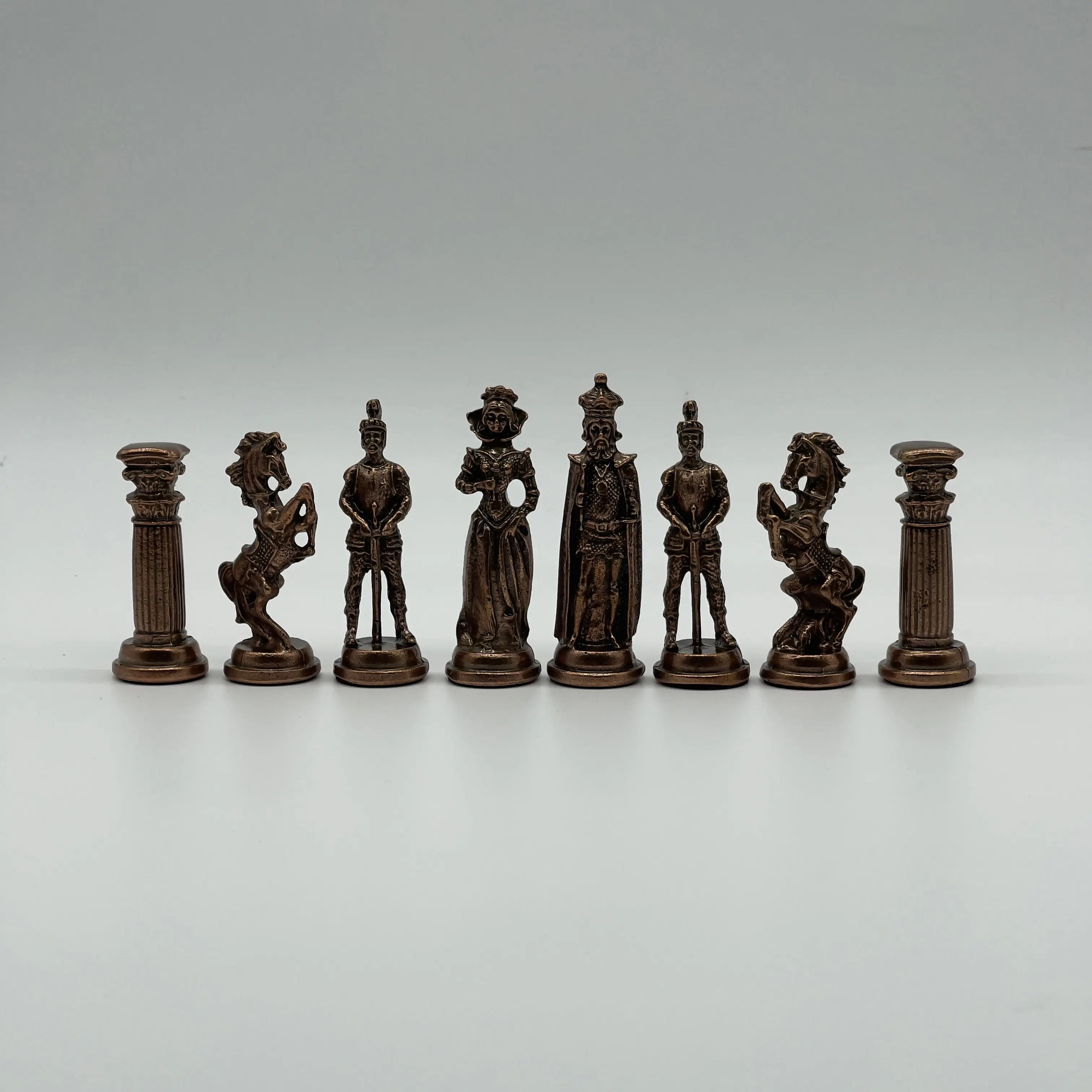 Handmade Metal Large Chess Pieces, Copper British Large Metal Chess Pieces