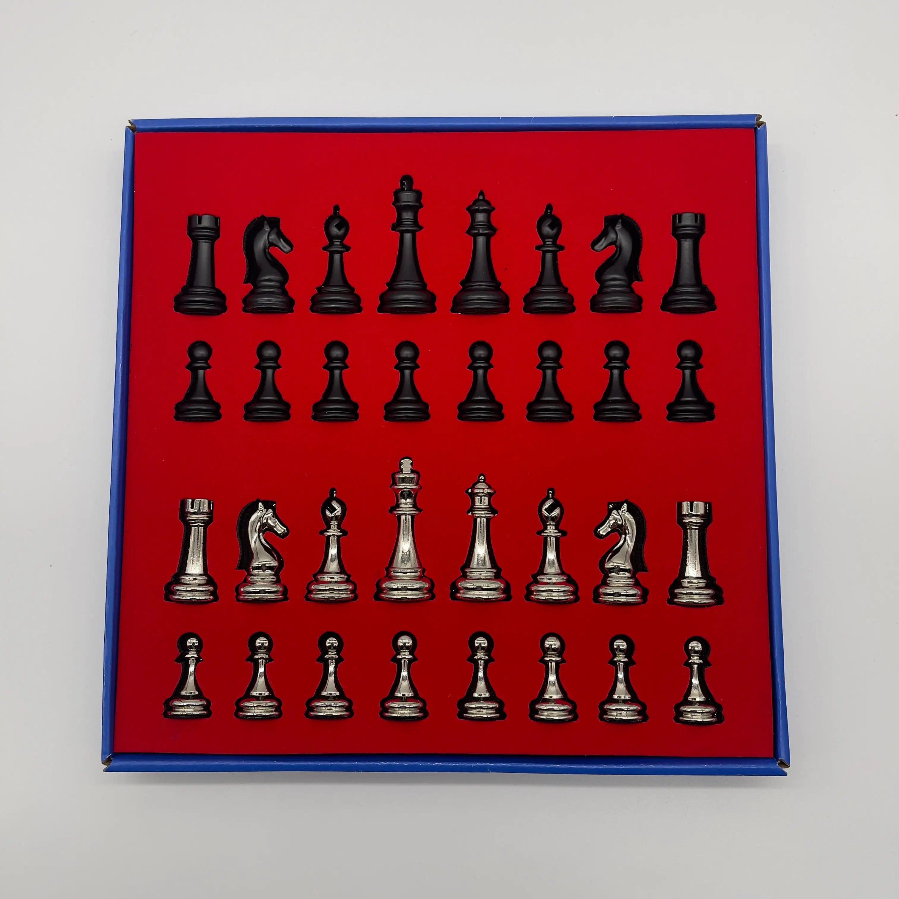 Black Classic Matte Handmade Metal Chess Pieces Set