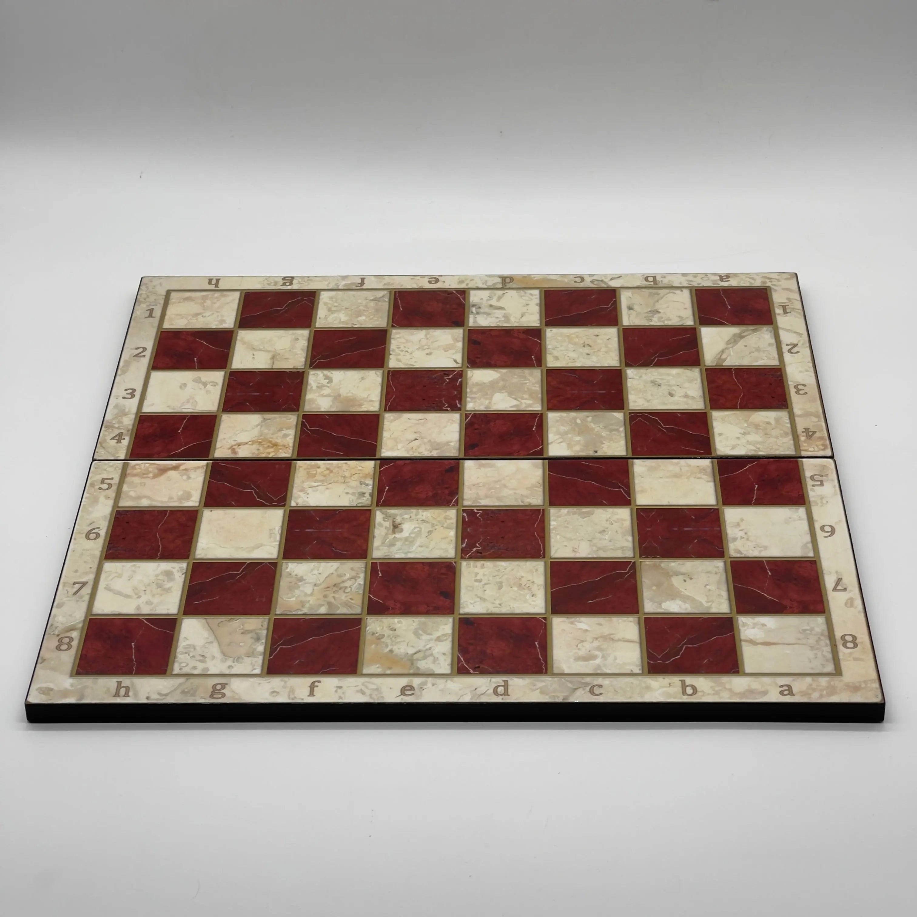 16.5" Red Marble Pattern Folding Wooden Set With Wooden Chess Pieces Set