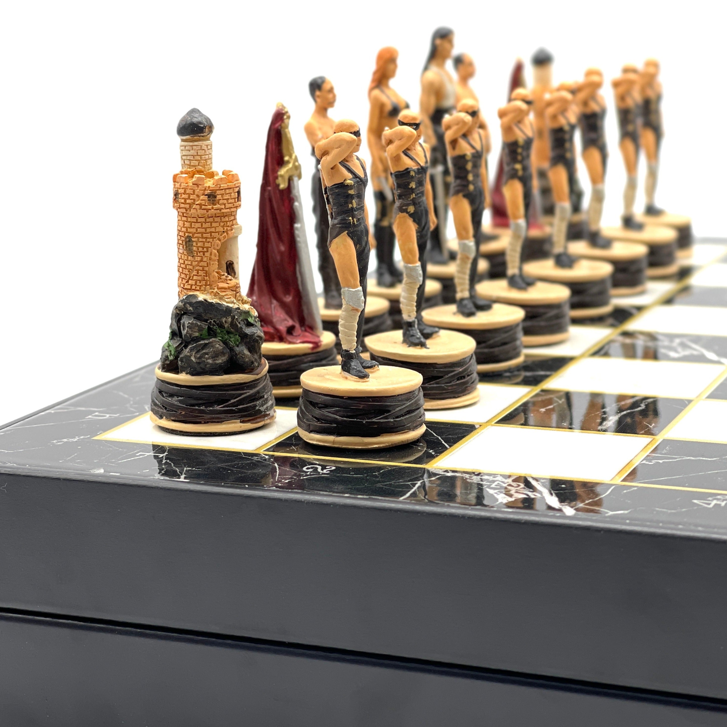 VIP Marble Patterned Folding Chess Set With Zombies Polyester Chess Pieces