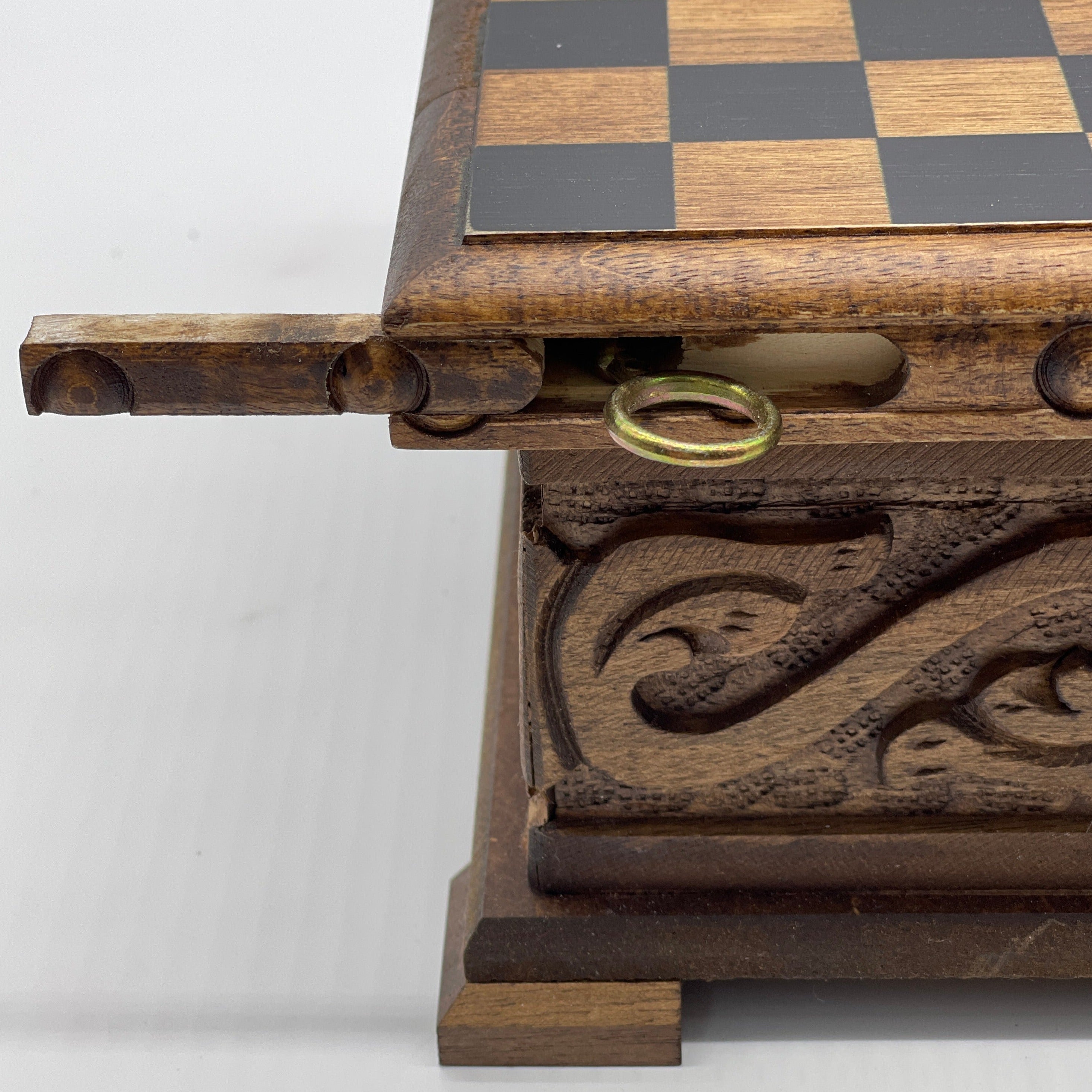 Personalized Boxed Puzzle Chess Set With Hidden Compartment With Chess Board