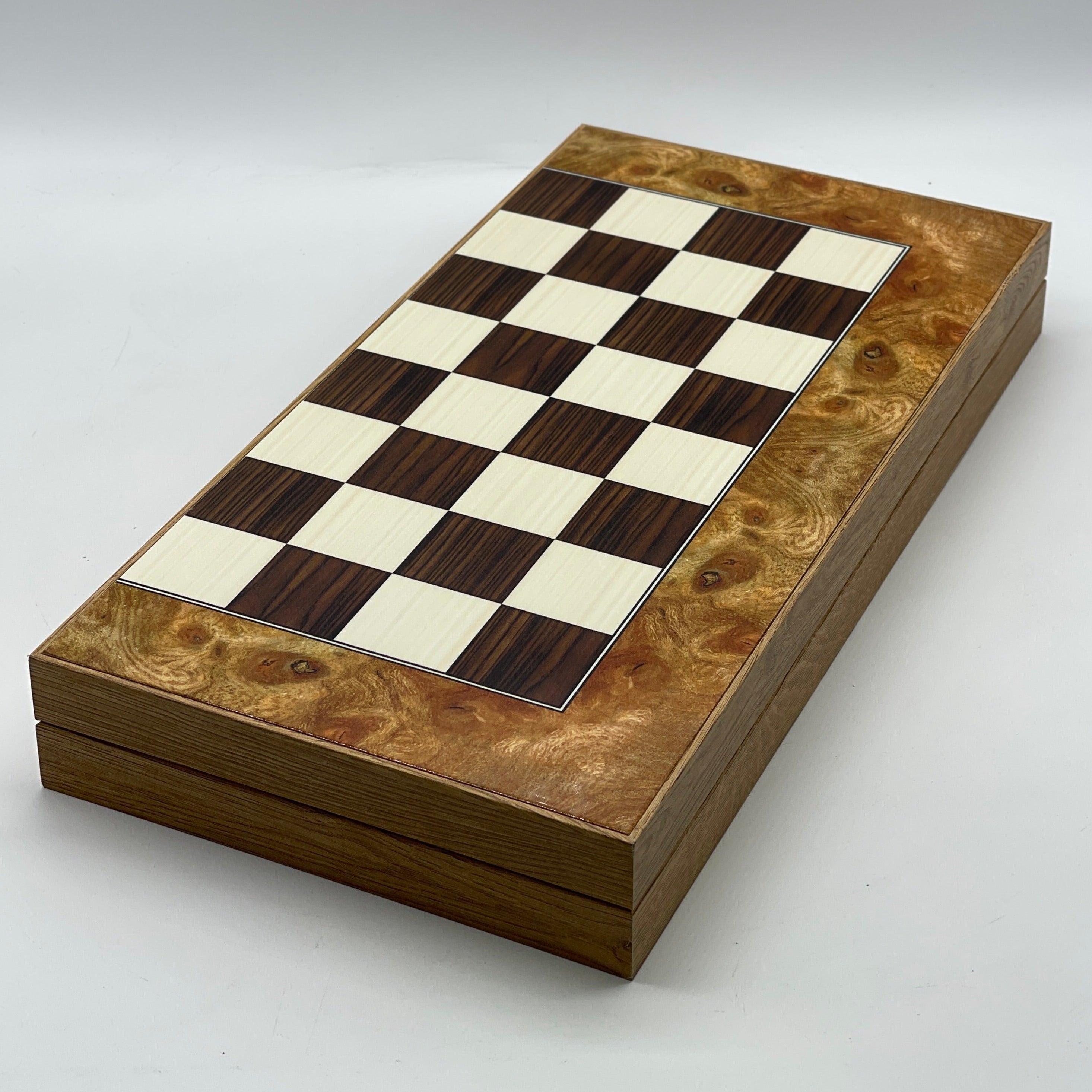 Handmade Brown Pattern Backgammon Set And Polyester Camelot Chess Pieces