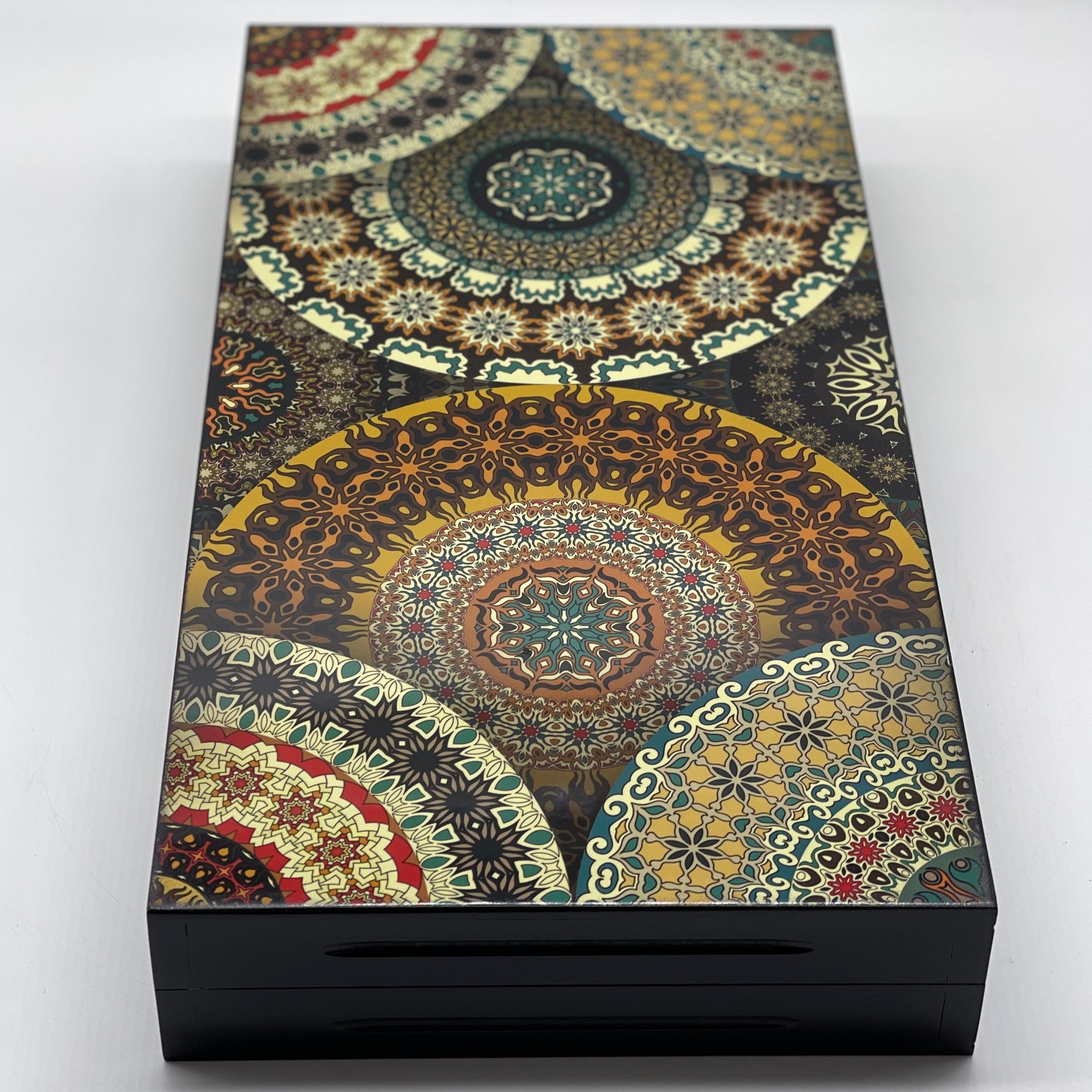 Luxury Wooden Antique Embroidered Mosaic Backgammon Set