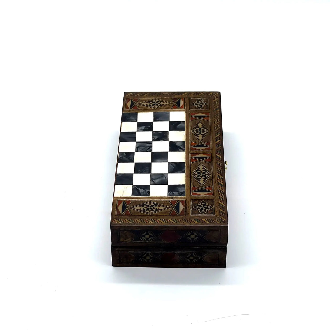 8.9" Black Small Folding Wooden Chess Set and Backgammon Set
