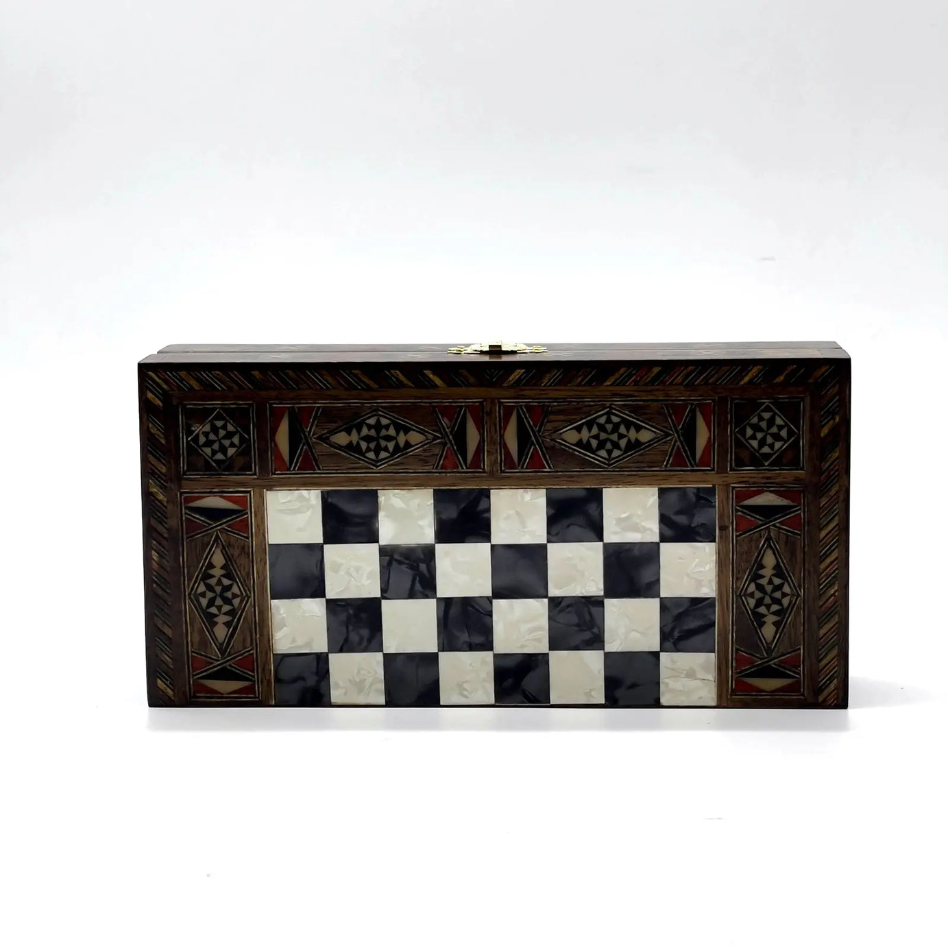 8.9" Black Small Folding Wooden Chess Set and Backgammon Set