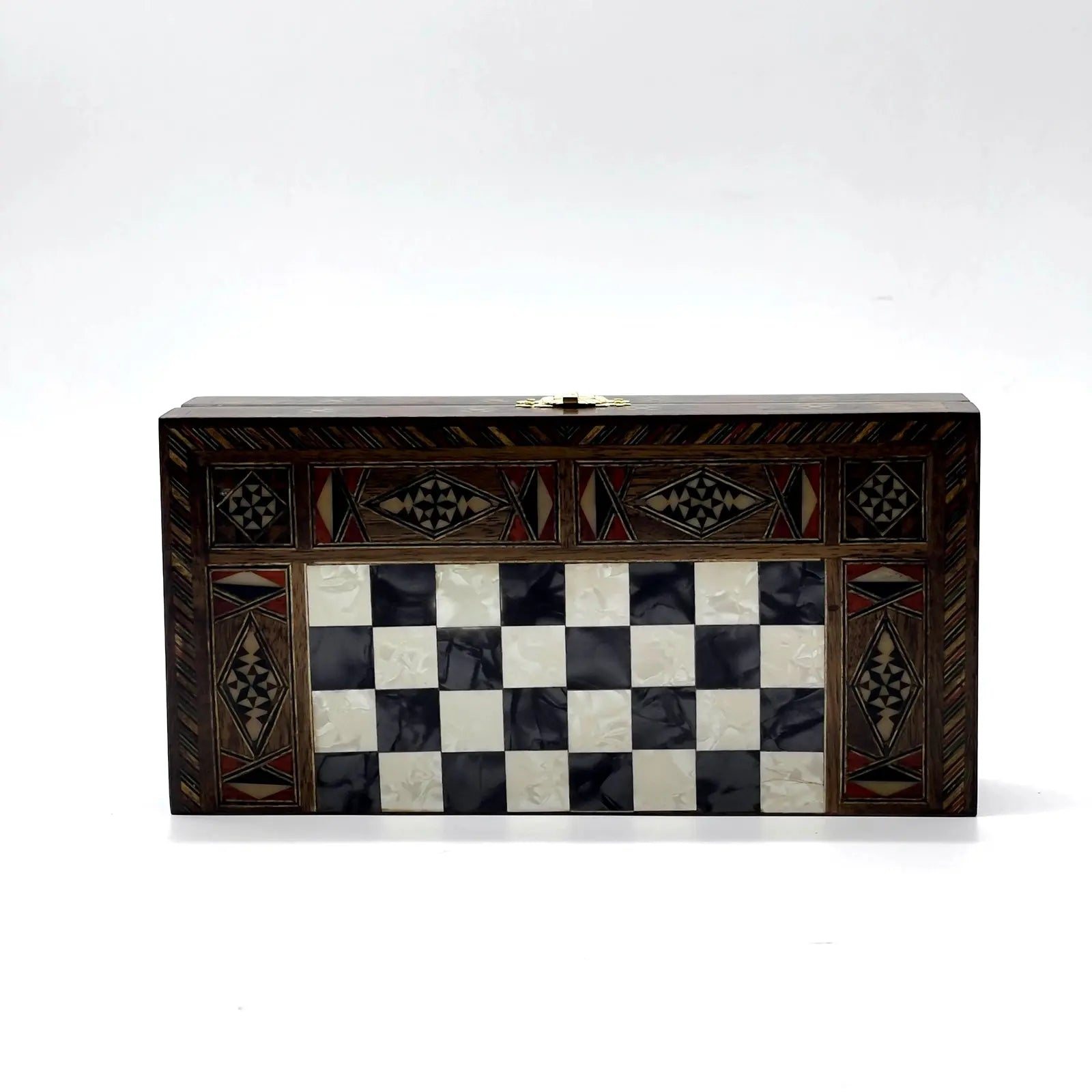 8.9" Black Small Folding Wooden Chess Set and Backgammon Set