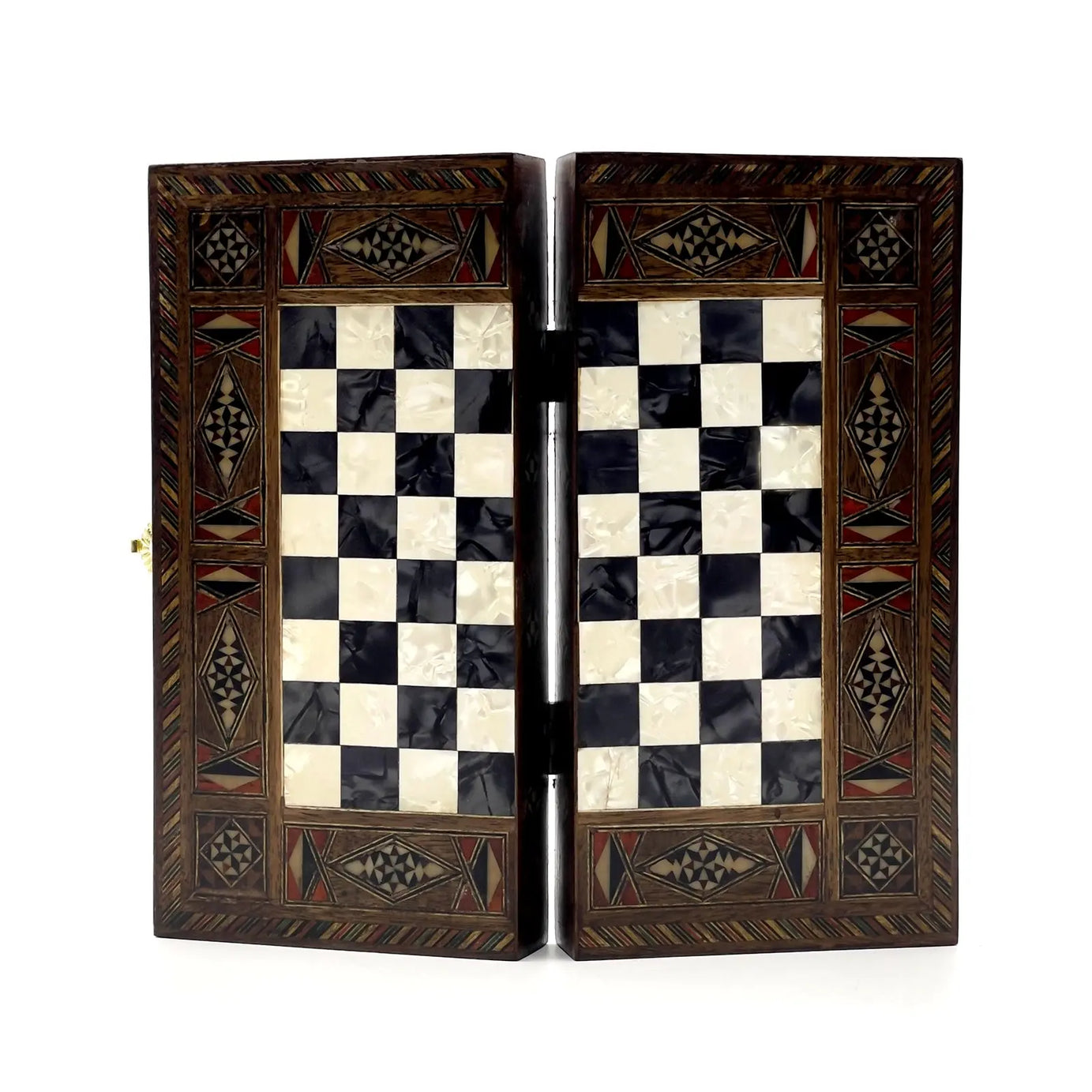 8.9" Black Small Folding Wooden Chess Set and Backgammon Set