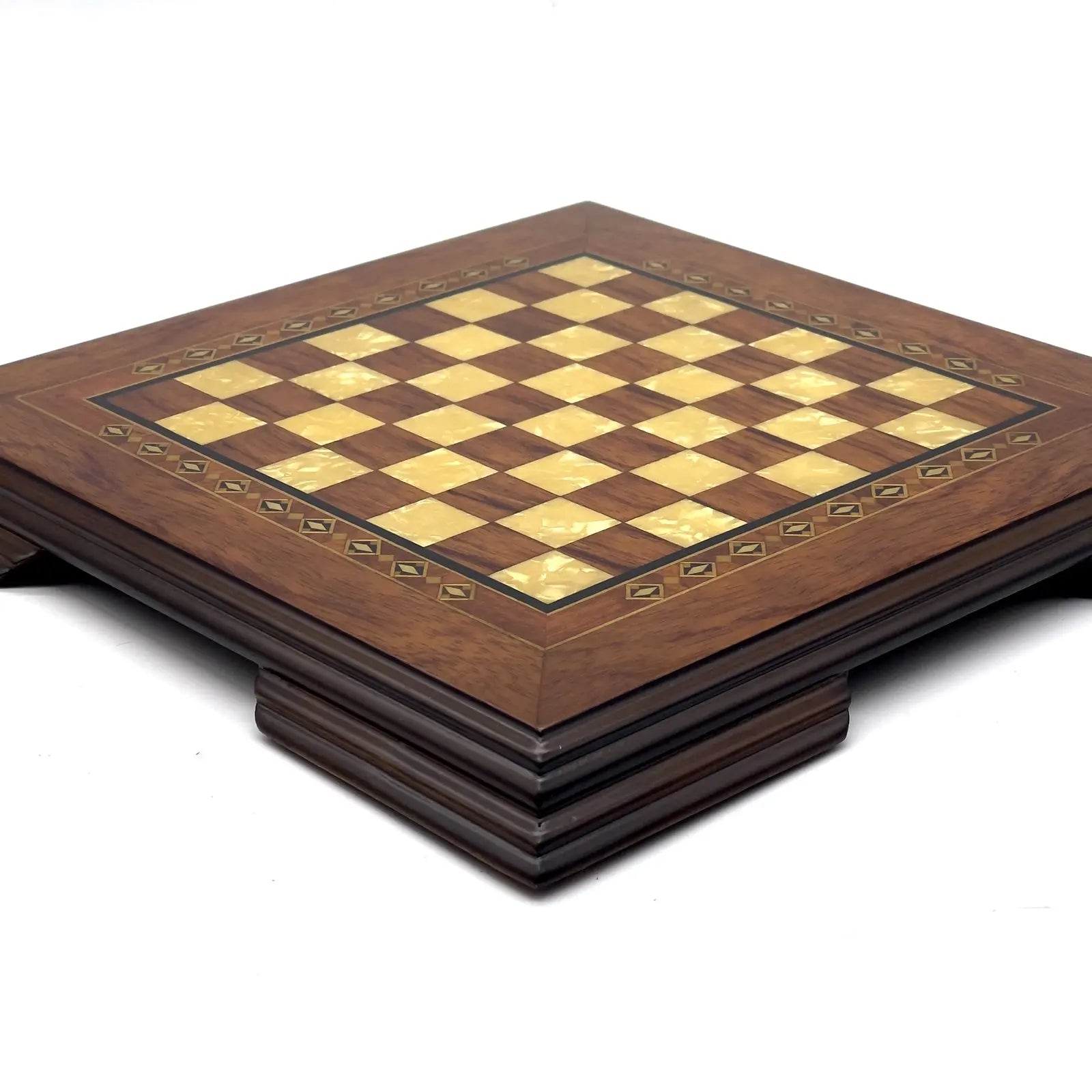 9.8" Handmade Walnut Wooden Brown Chess Board with Legs