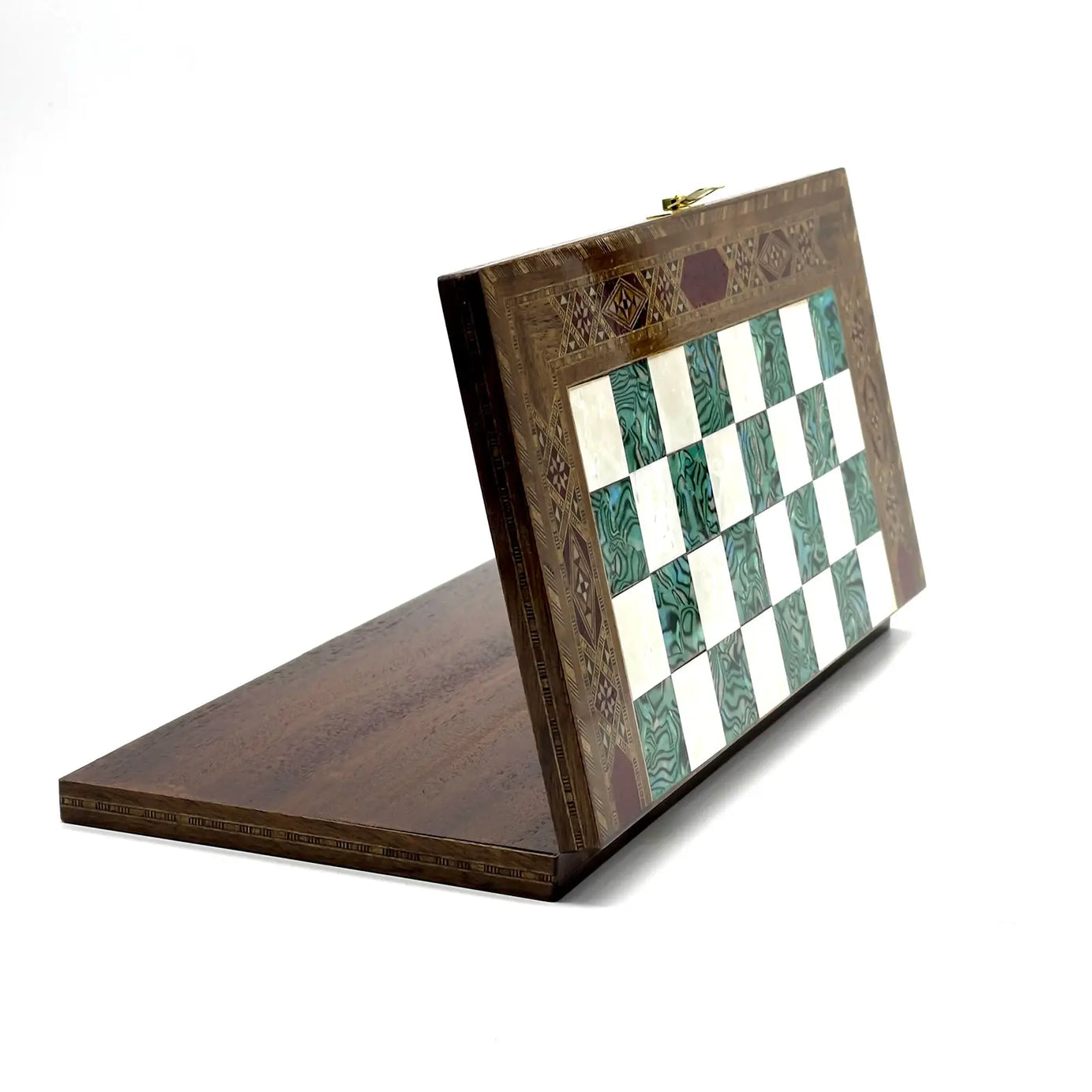 9" Handmade Small Luxury Wooden Folding Turquoise Chess Board