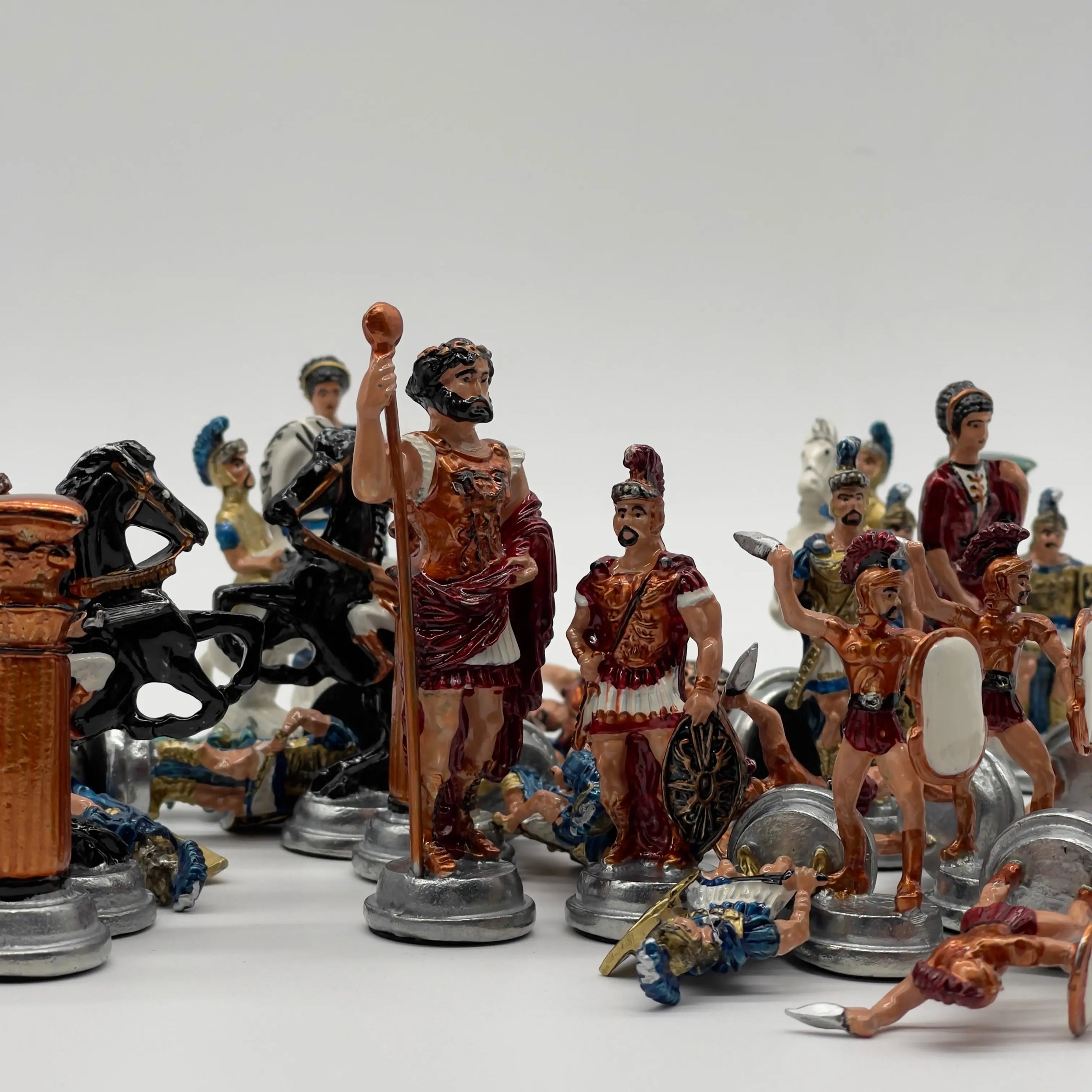 Handmade Metal Large Chess Pieces, Hand Paint Romans Large Metal Chess Pieces Set