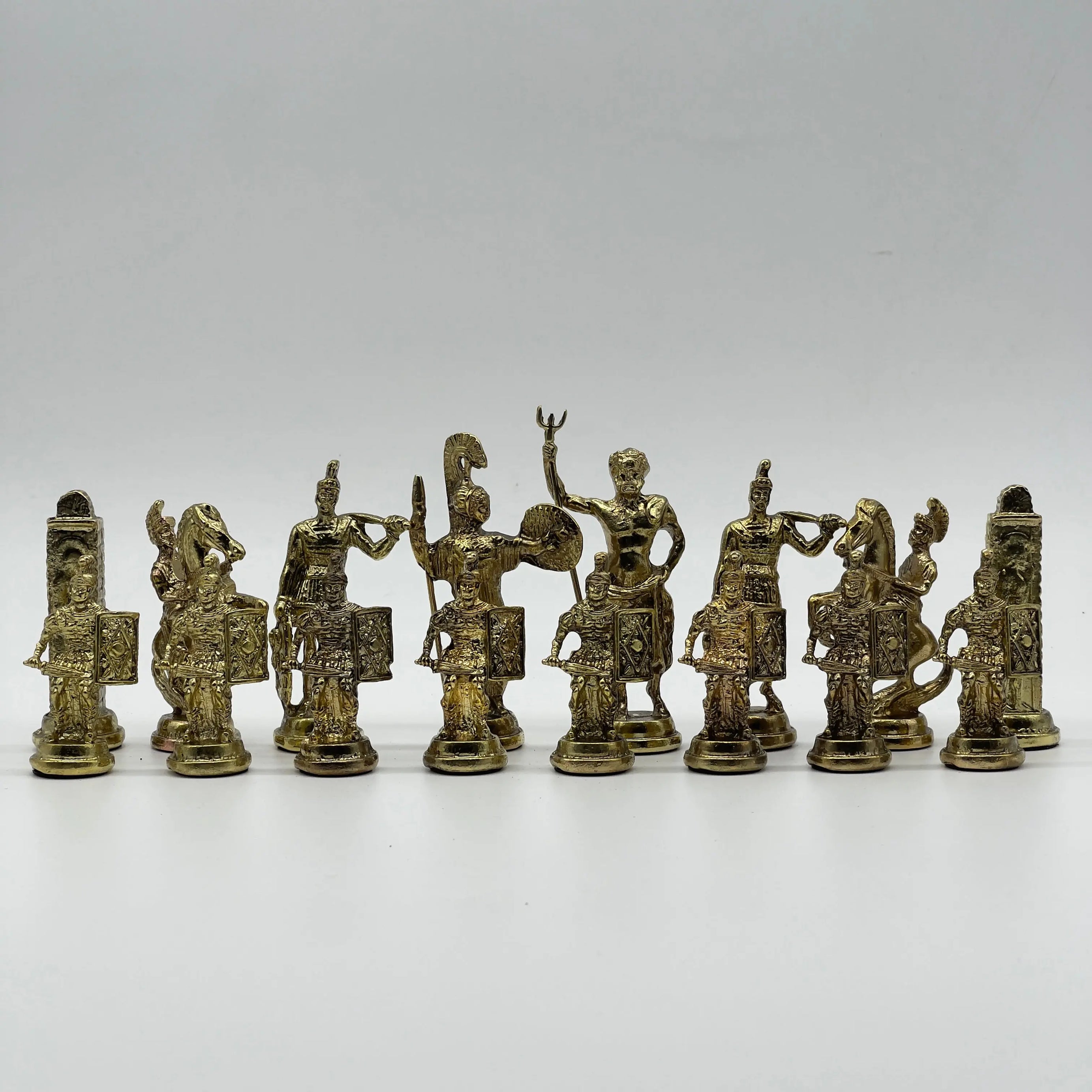 Handmade Metal Large Chess Pieces, Gold Greecein Large Metal Chess Pieces