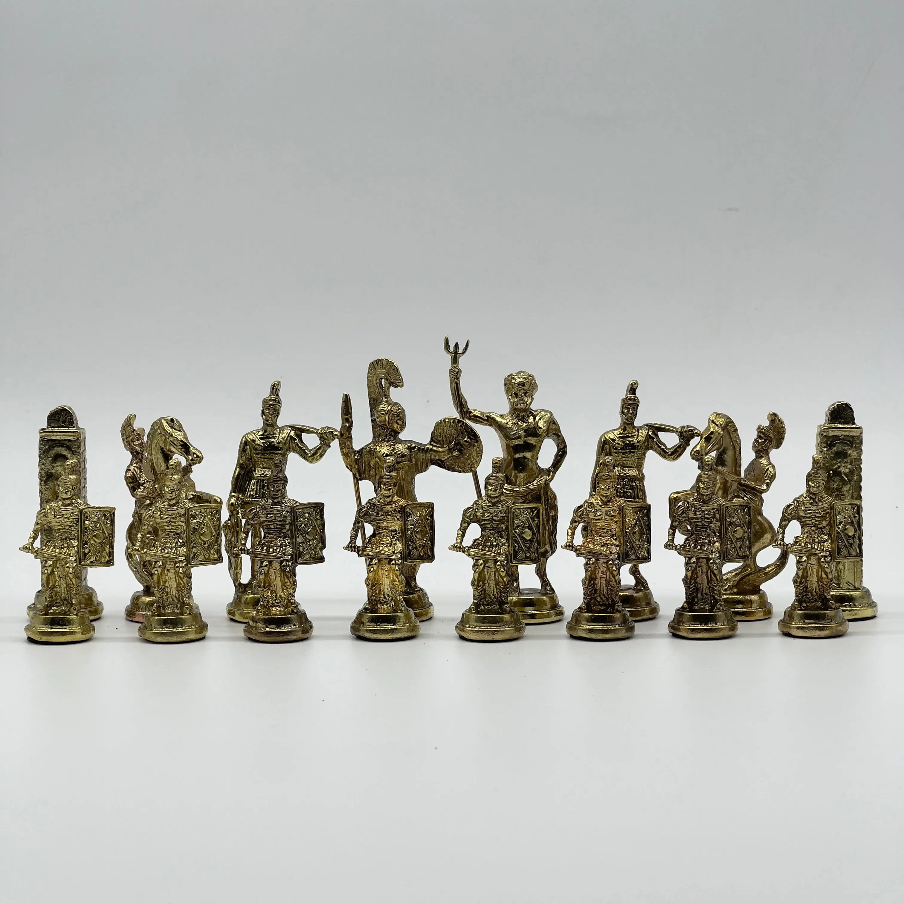 Handmade Metal Large Chess Pieces, Gold Greecein Large Metal Chess Pieces