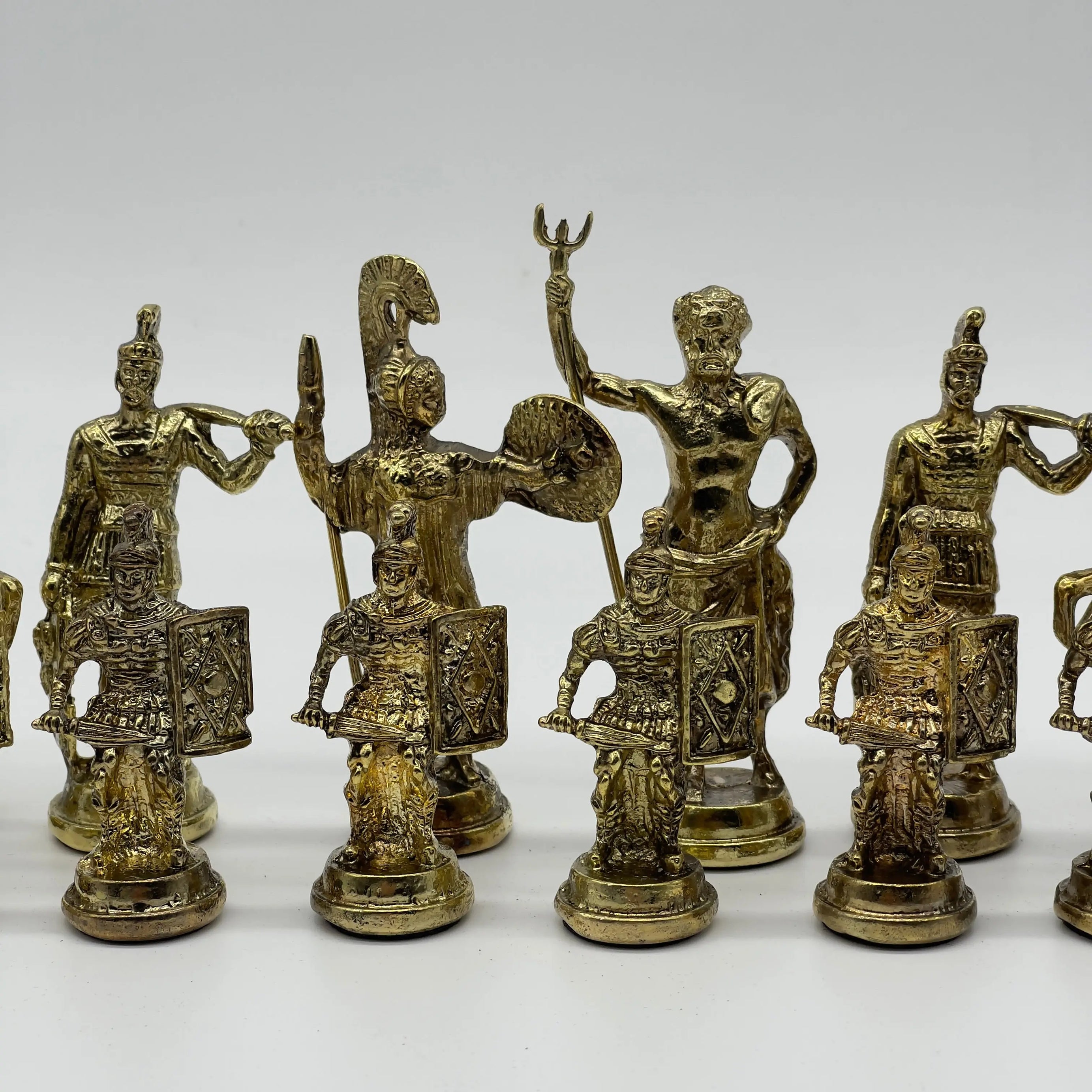 Handmade Metal Large Chess Pieces, Gold Greecein Large Metal Chess Pieces