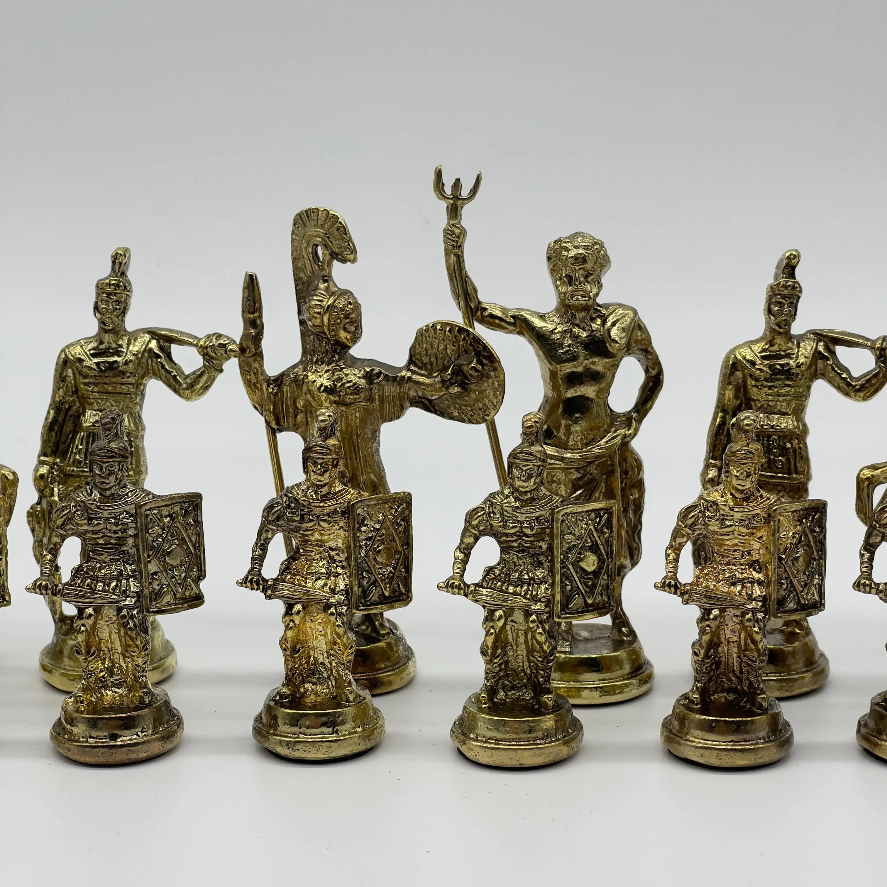 Handmade Metal Large Chess Pieces, Gold Greecein Large Metal Chess Pieces