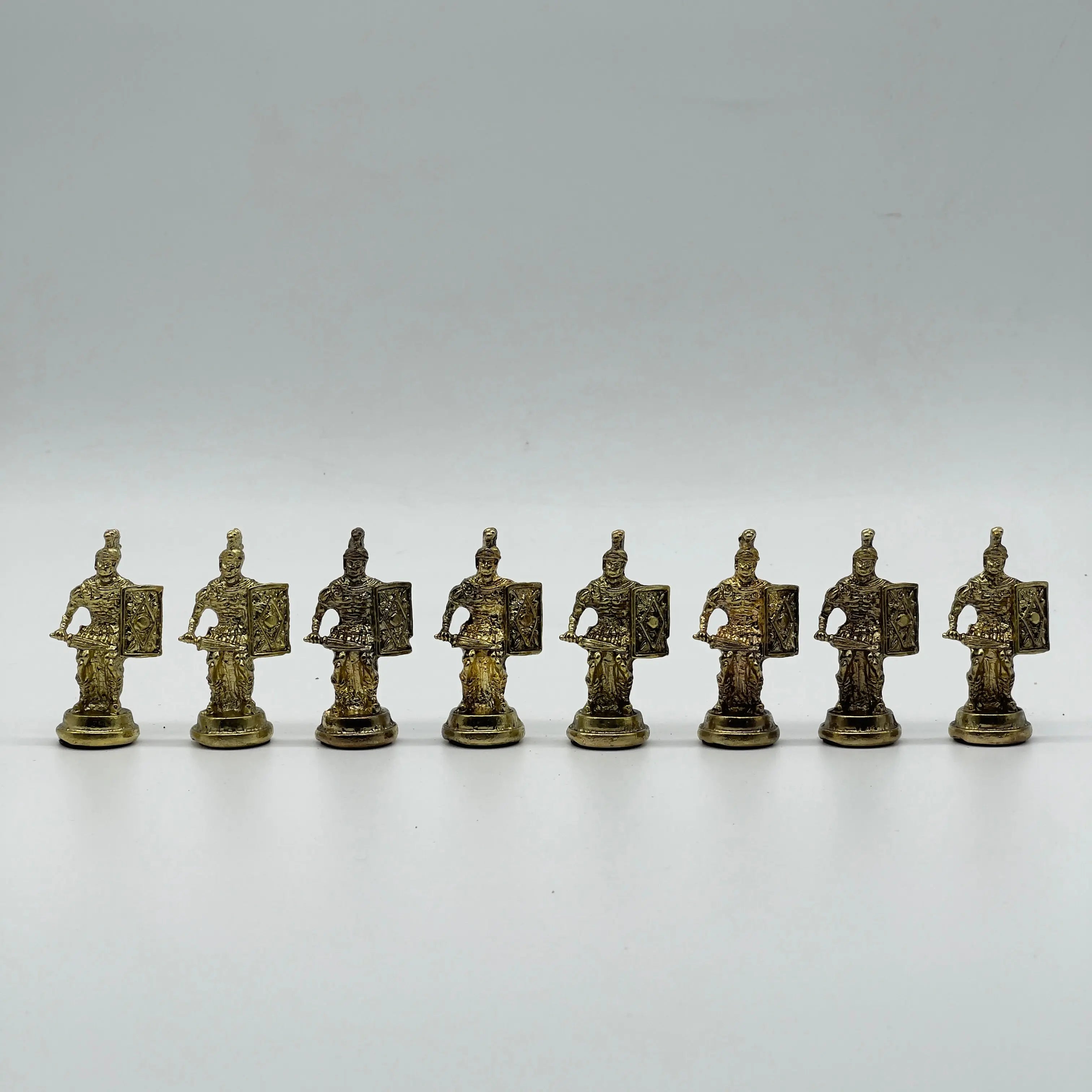 Handmade Metal Large Chess Pieces, Gold Greecein Large Metal Chess Pieces
