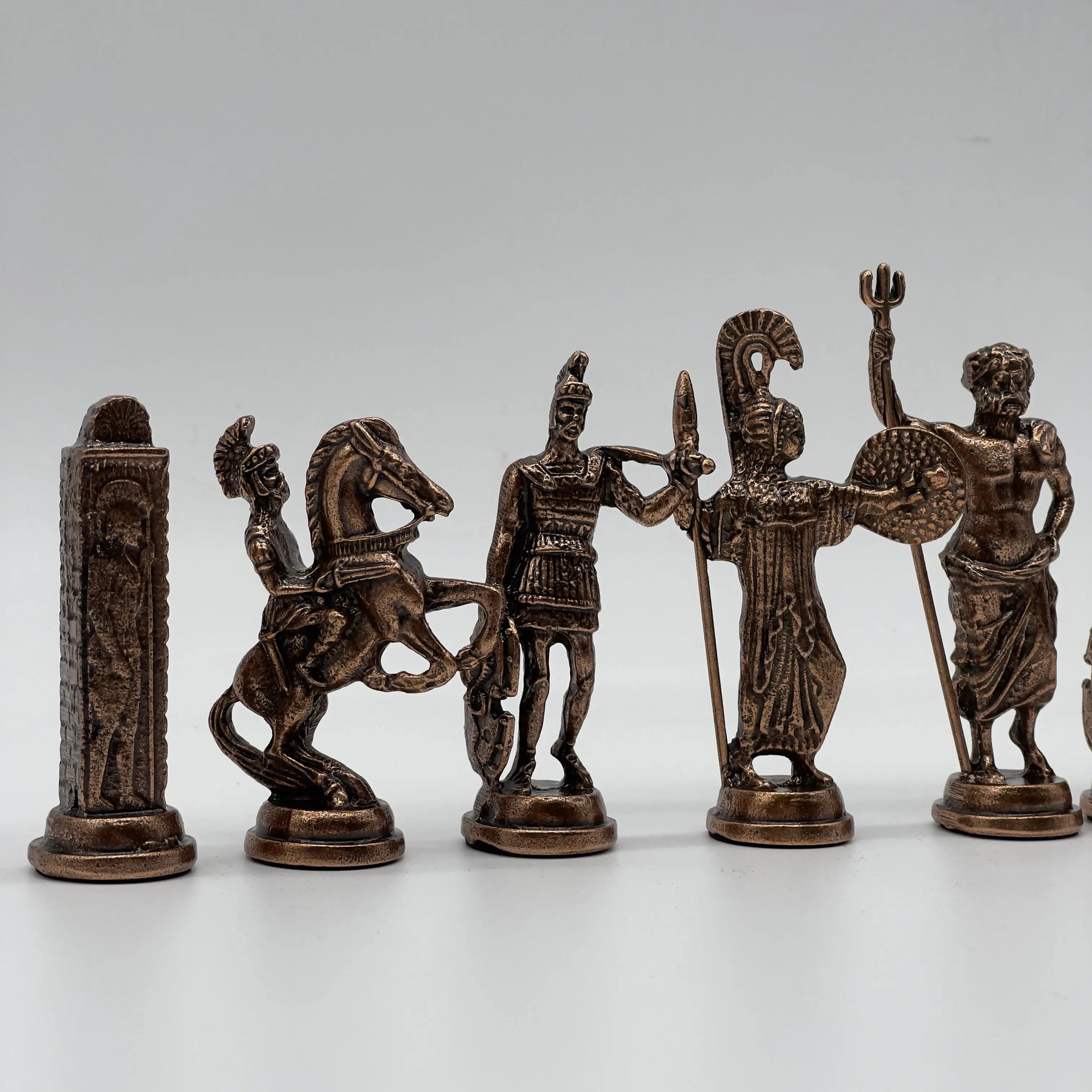 Handmade Metal Large Chess Pieces, Copper Greek Large Metal Chess Pieces Set