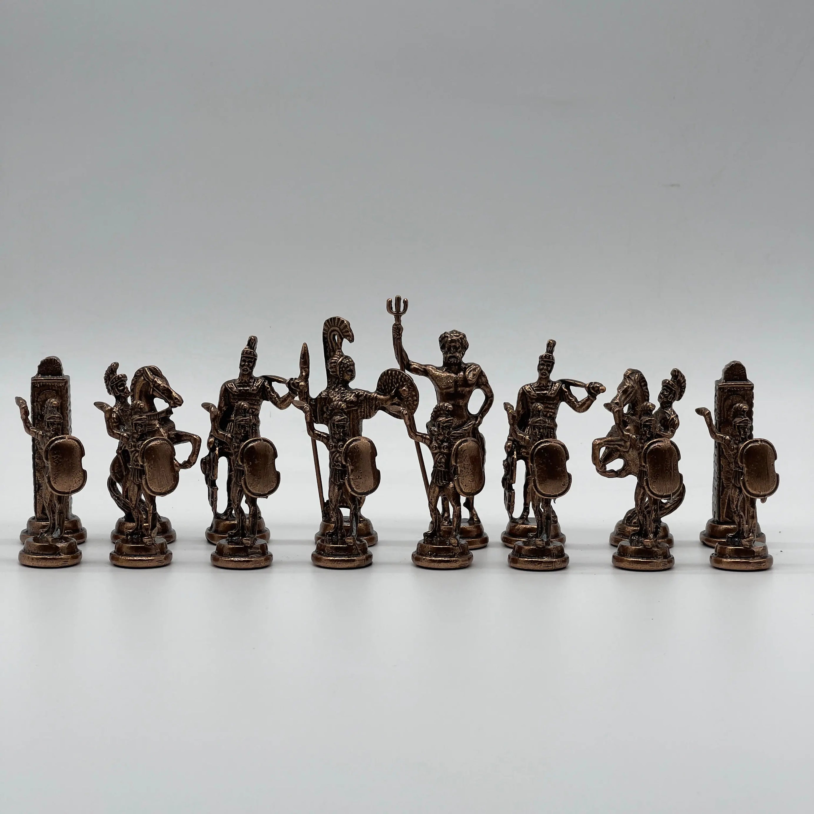 Handmade Metal Large Chess Pieces, Copper Greek Large Metal Chess Pieces Set