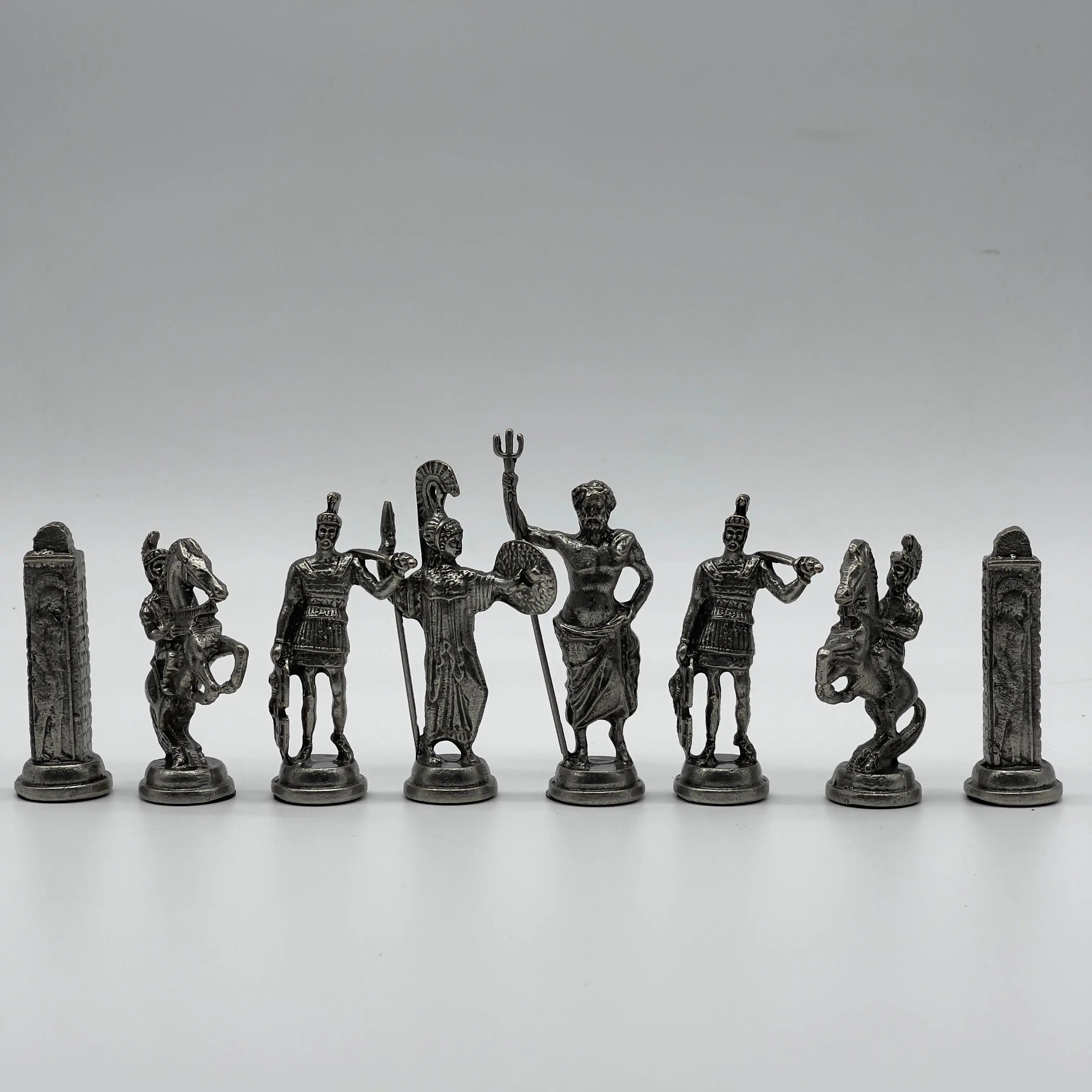 Handmade Metal Large Chess Pieces, Copper Greek Large Metal Chess Pieces Set