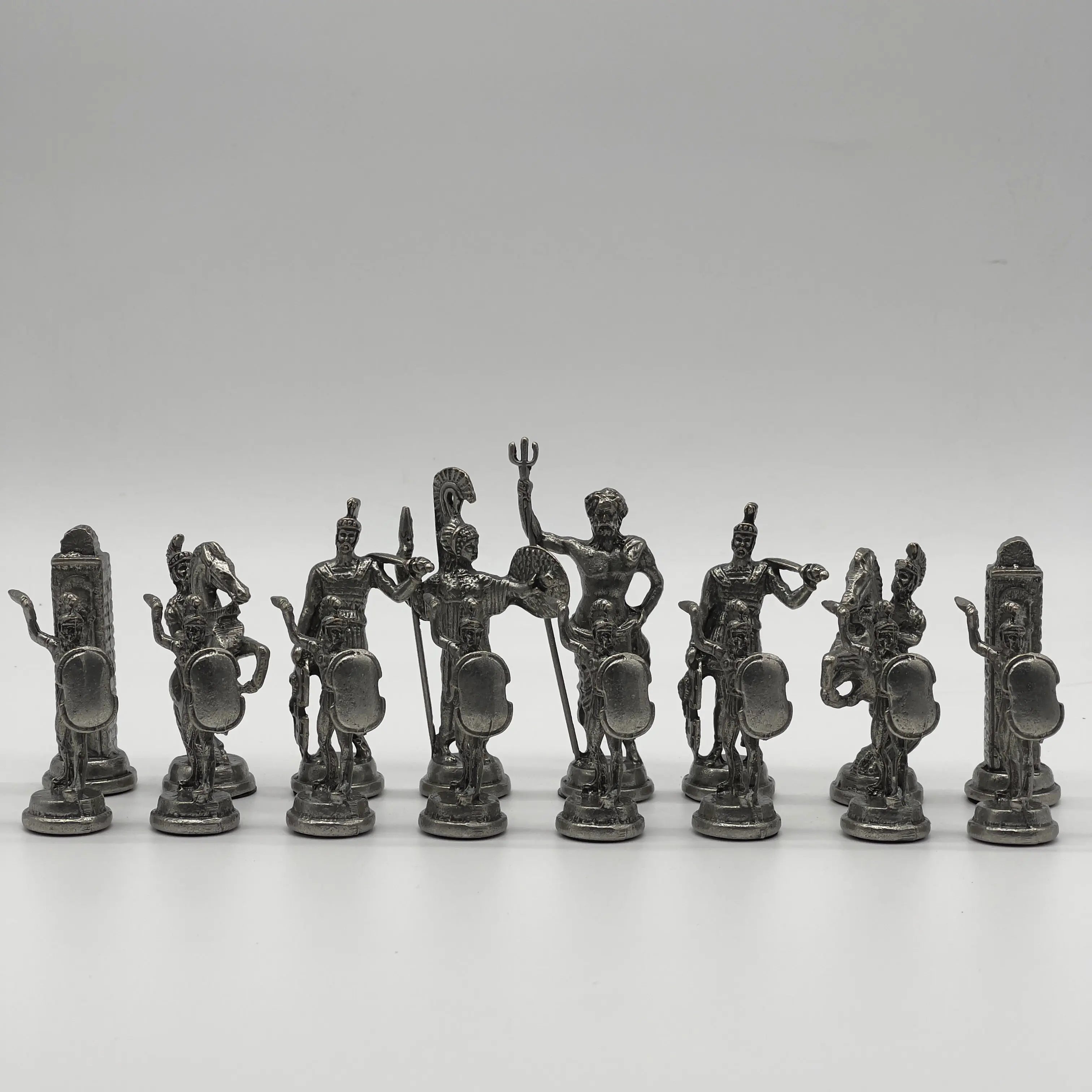 Handmade Metal Large Chess Pieces, Copper Greek Large Metal Chess Pieces Set