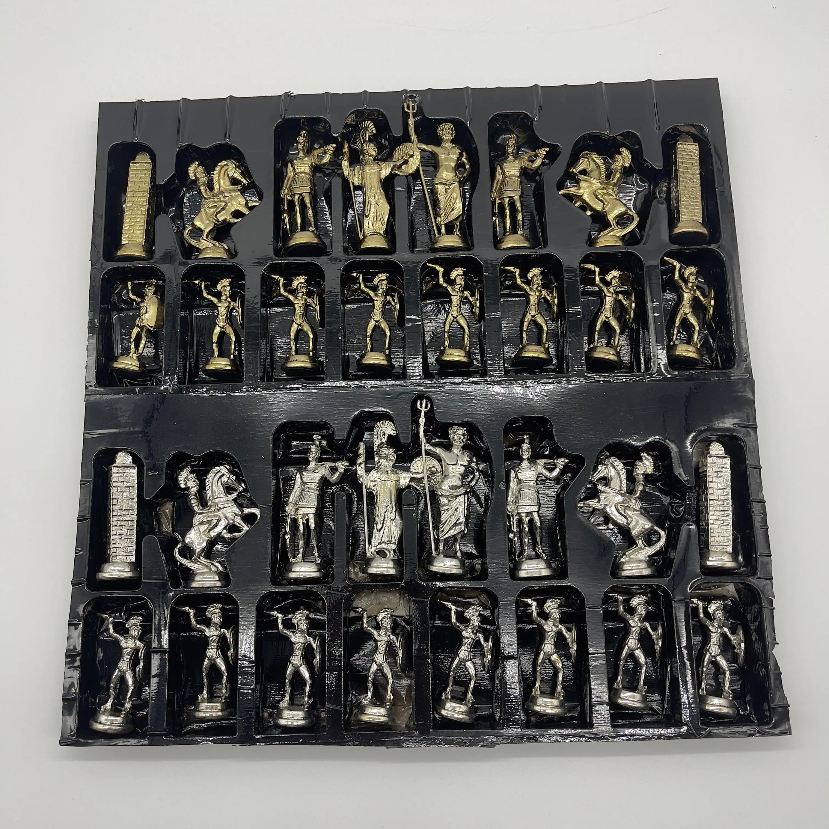 Handmade Metal Large Chess Pieces, Gold-Silver Greek Large Metal Chess Pieces