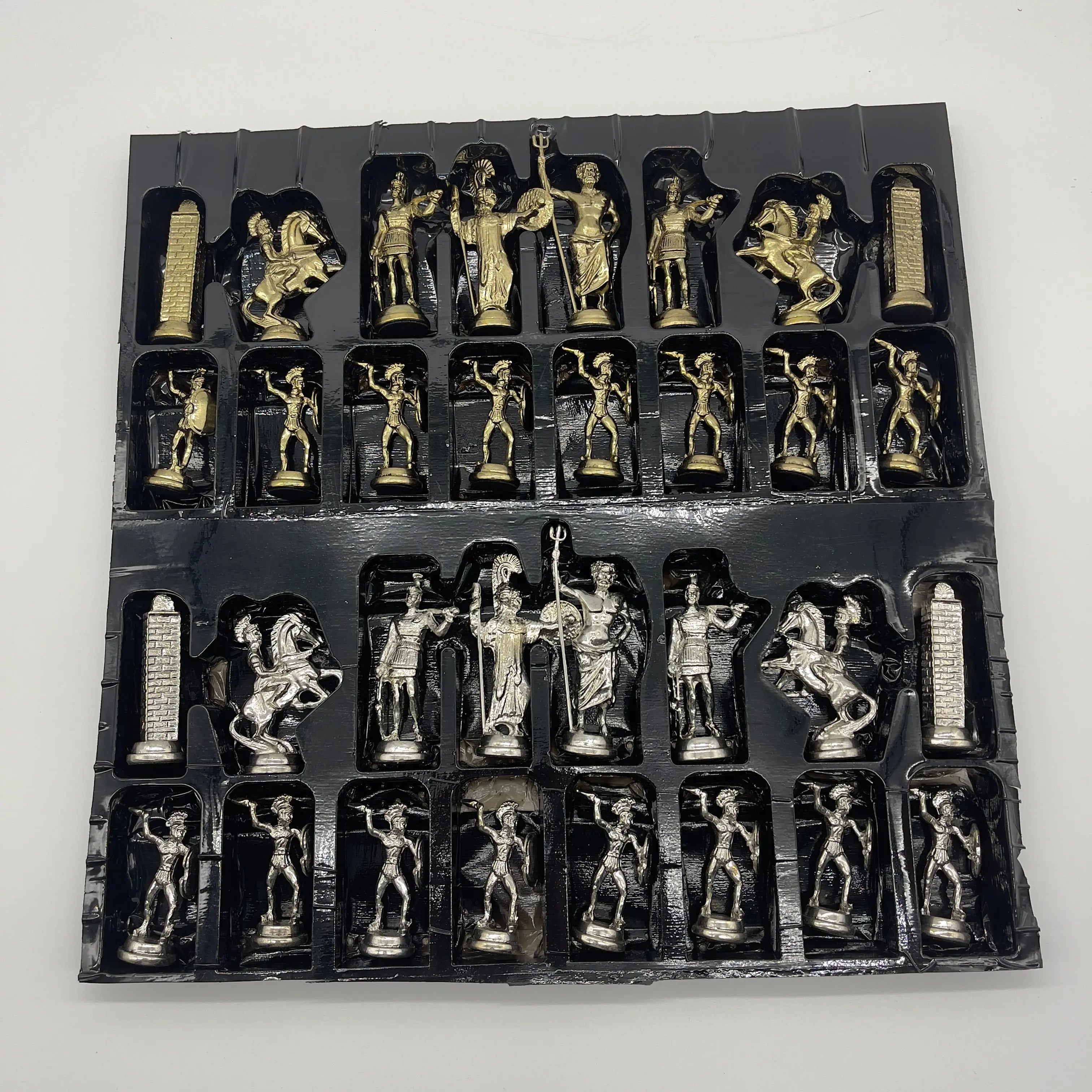 Handmade Metal Large Chess Pieces, Gold-Silver Greek Large Metal Chess Pieces