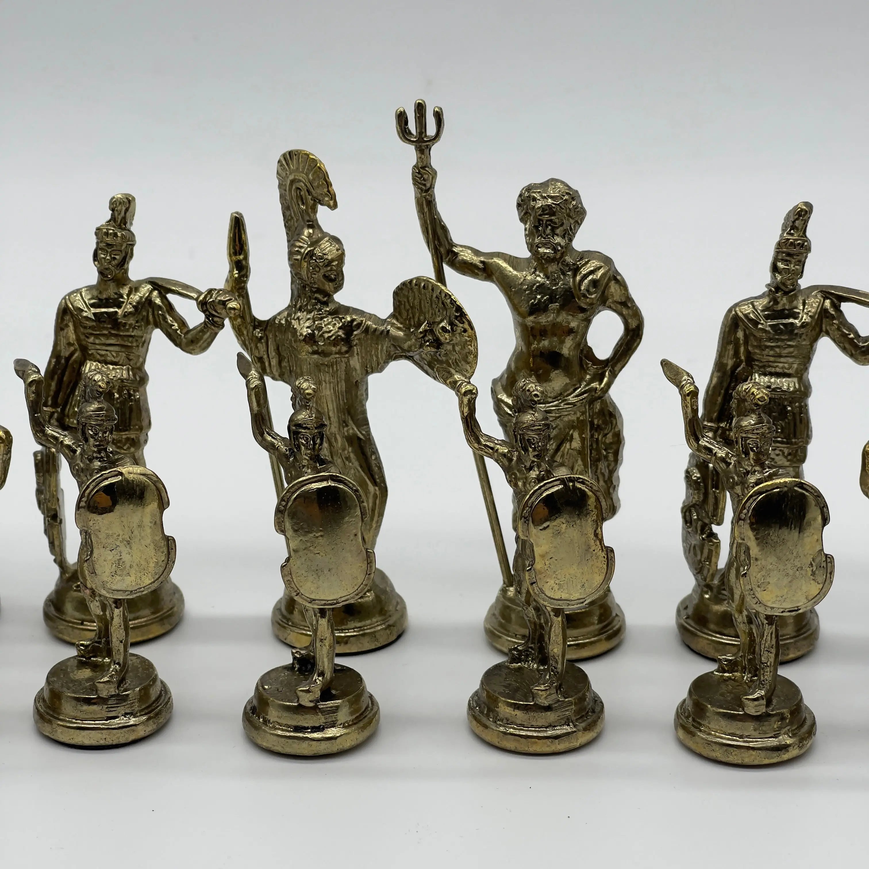 Handmade Metal Large Chess Pieces, Gold-Silver Greek Large Metal Chess Pieces