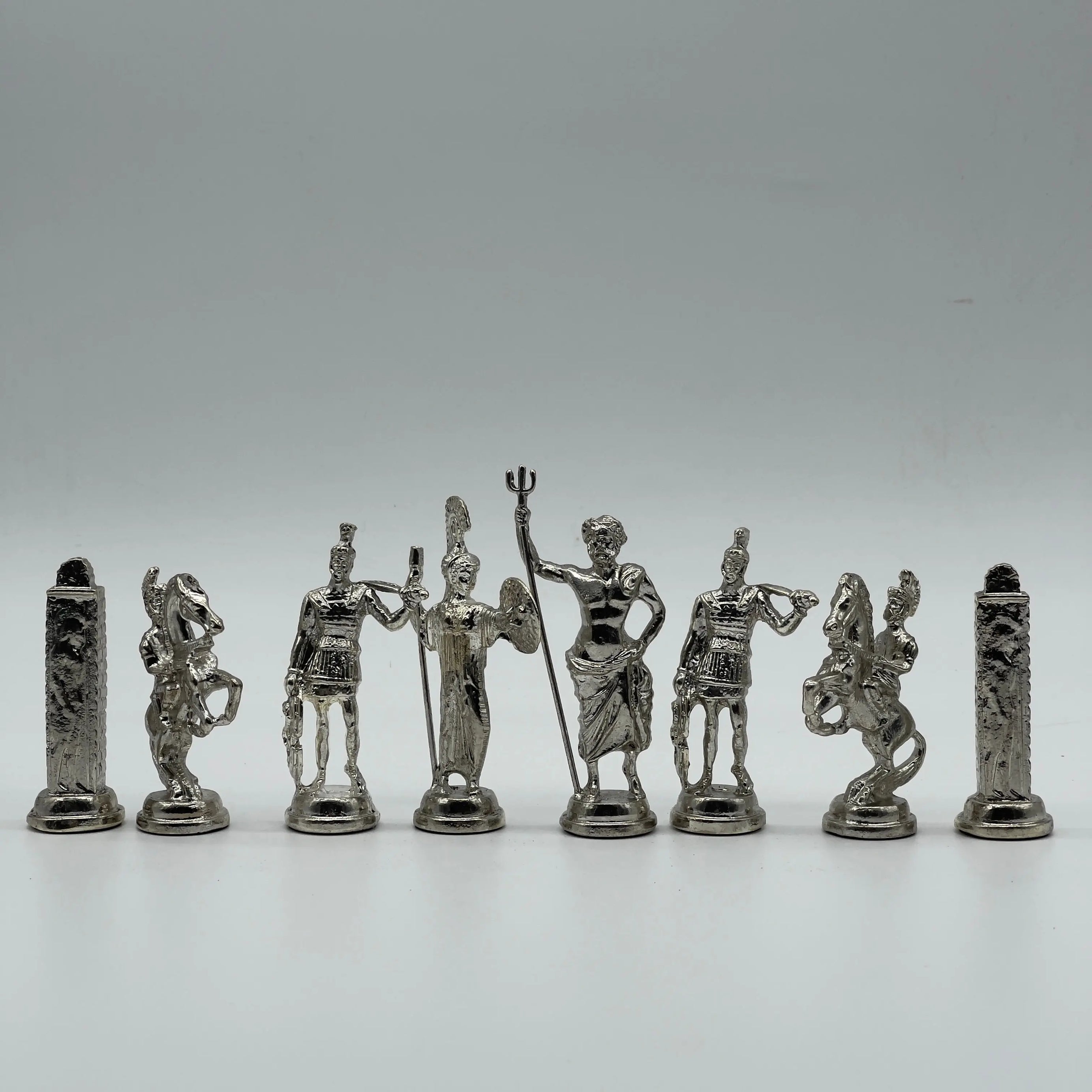 Handmade Metal Large Chess Pieces, Gold-Silver Greek Large Metal Chess Pieces
