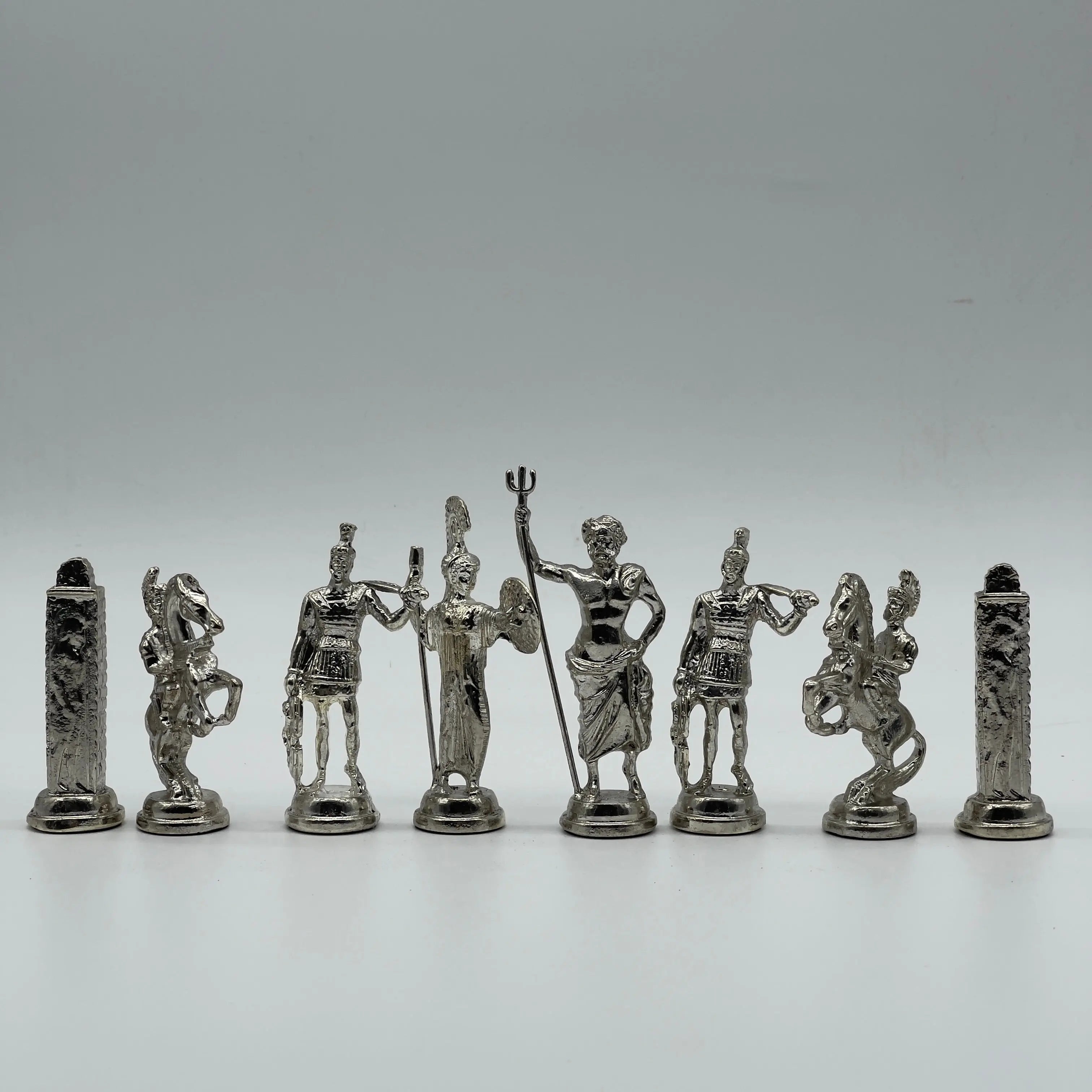 Handmade Metal Large Chess Pieces, Gold-Silver Greek Large Metal Chess Pieces