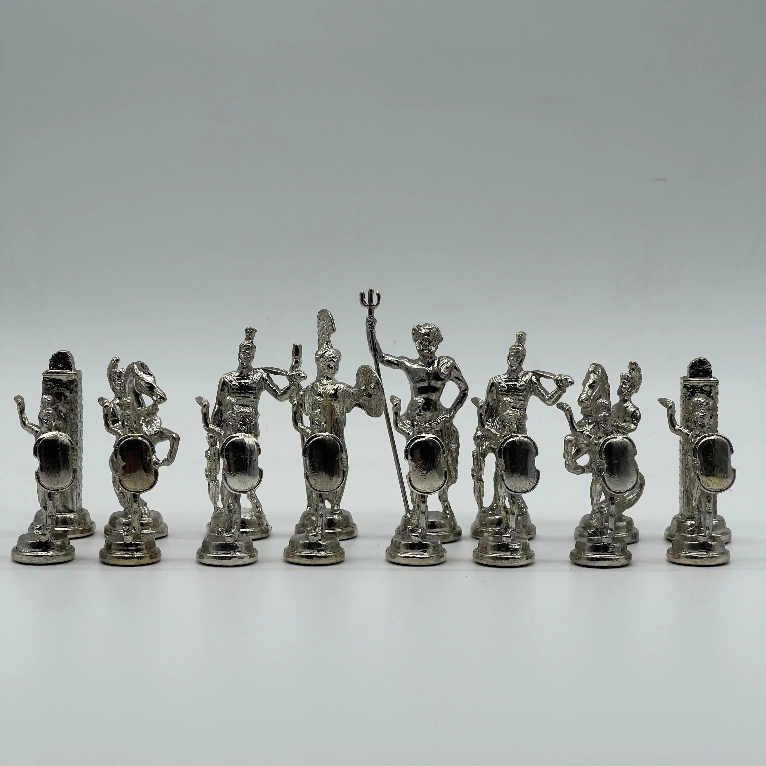 Handmade Metal Large Chess Pieces, Gold-Silver Greek Large Metal Chess Pieces