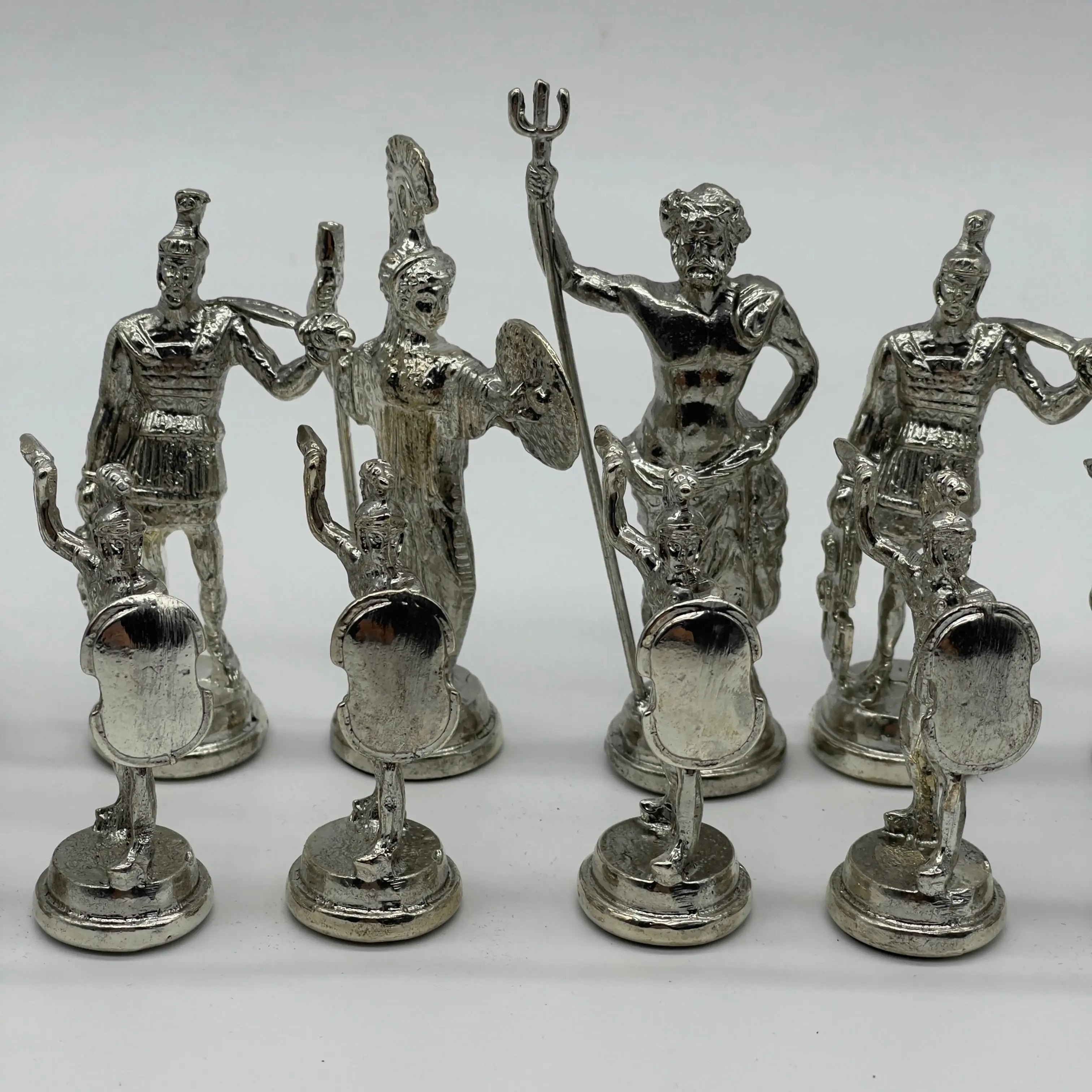 Handmade Metal Large Chess Pieces, Gold-Silver Greek Large Metal Chess Pieces