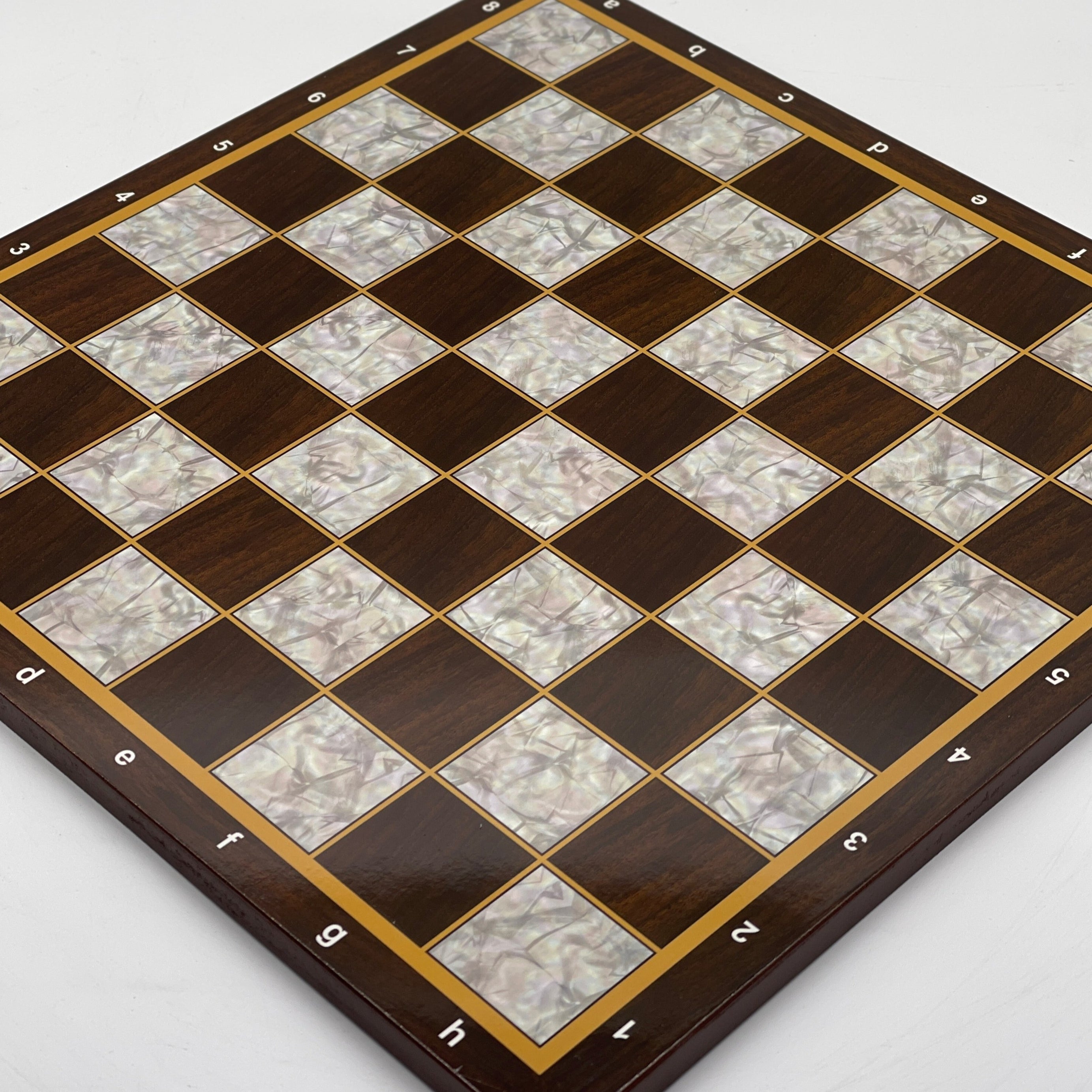 14.5" Brown Marble Pattern Wooden Chess Board With Crusaders Chess Pieces