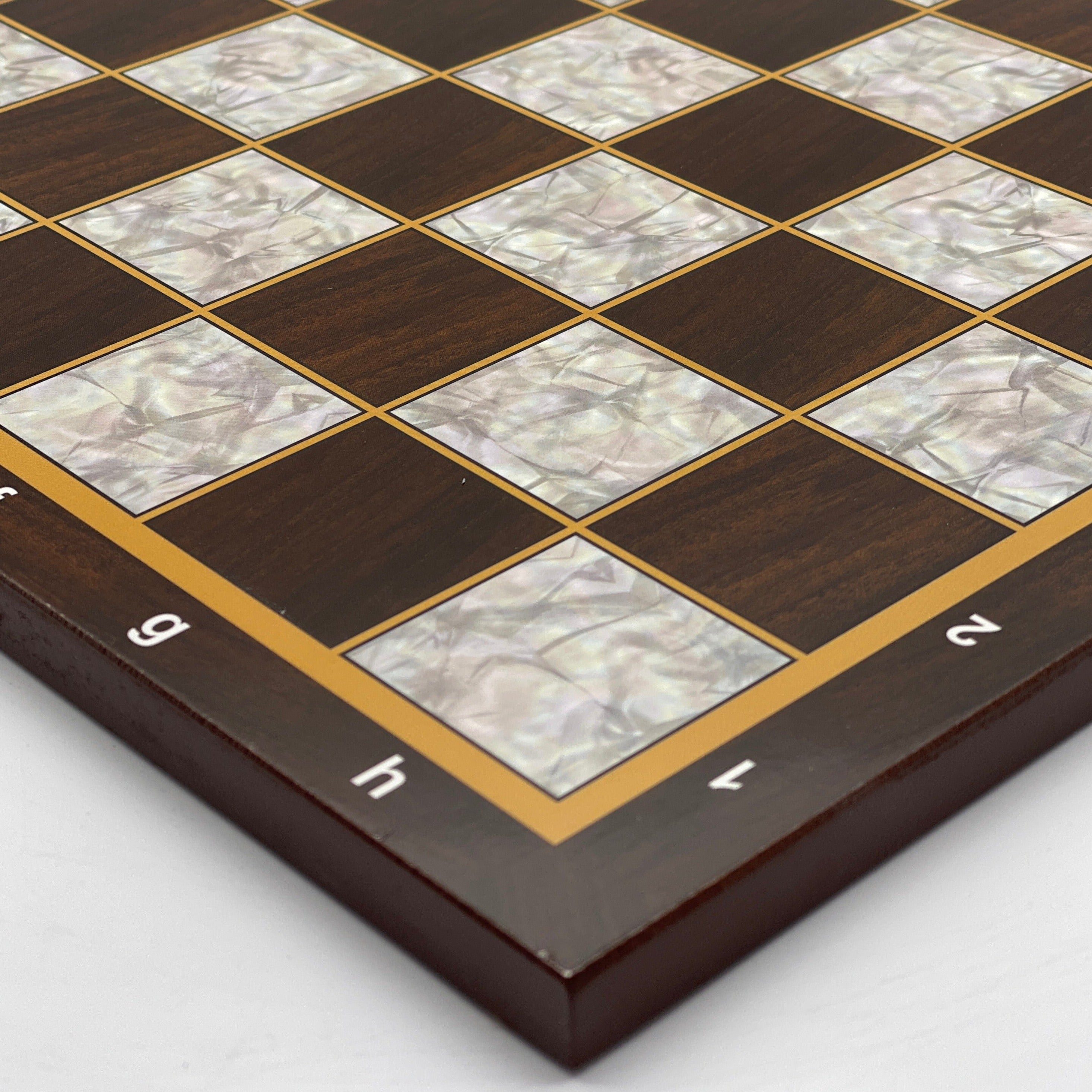 14.5" Brown Marble Pattern Wooden Chess Board With Crusaders Chess Pieces