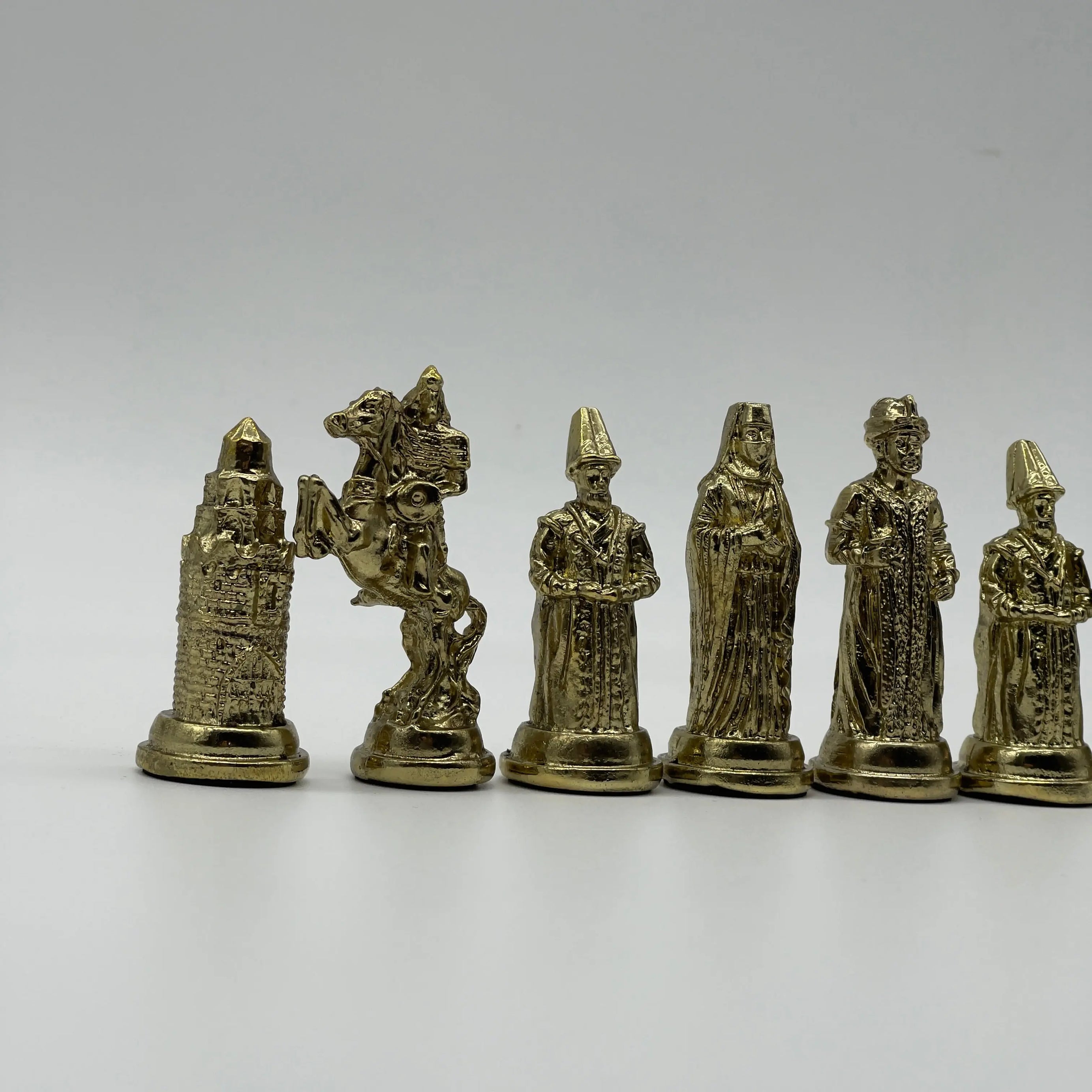 Handmade Metal Large Chess Pieces, Gold Ottomans Large Metal Chess Pieces