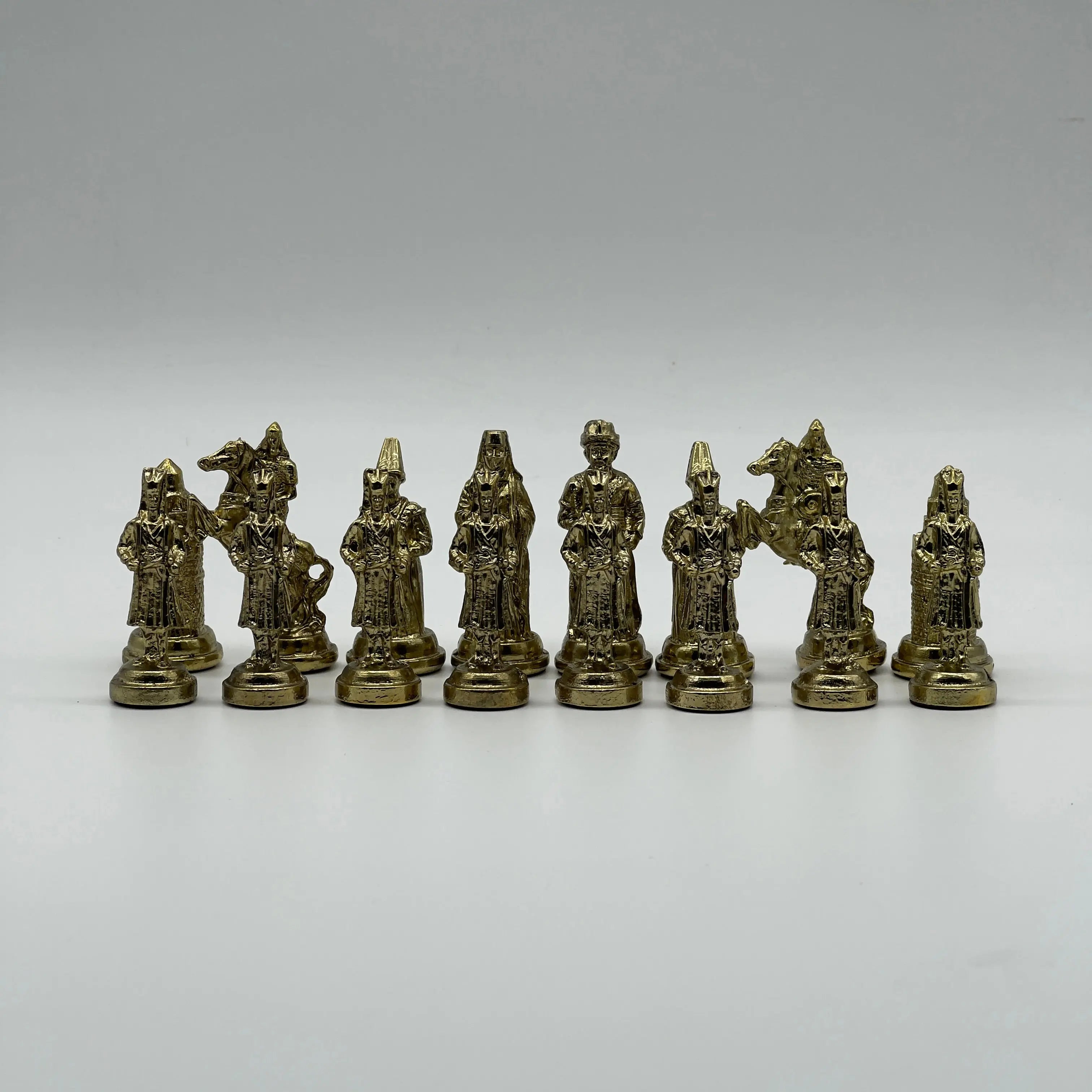 Handmade Metal Large Chess Pieces, Gold Ottomans Large Metal Chess Pieces