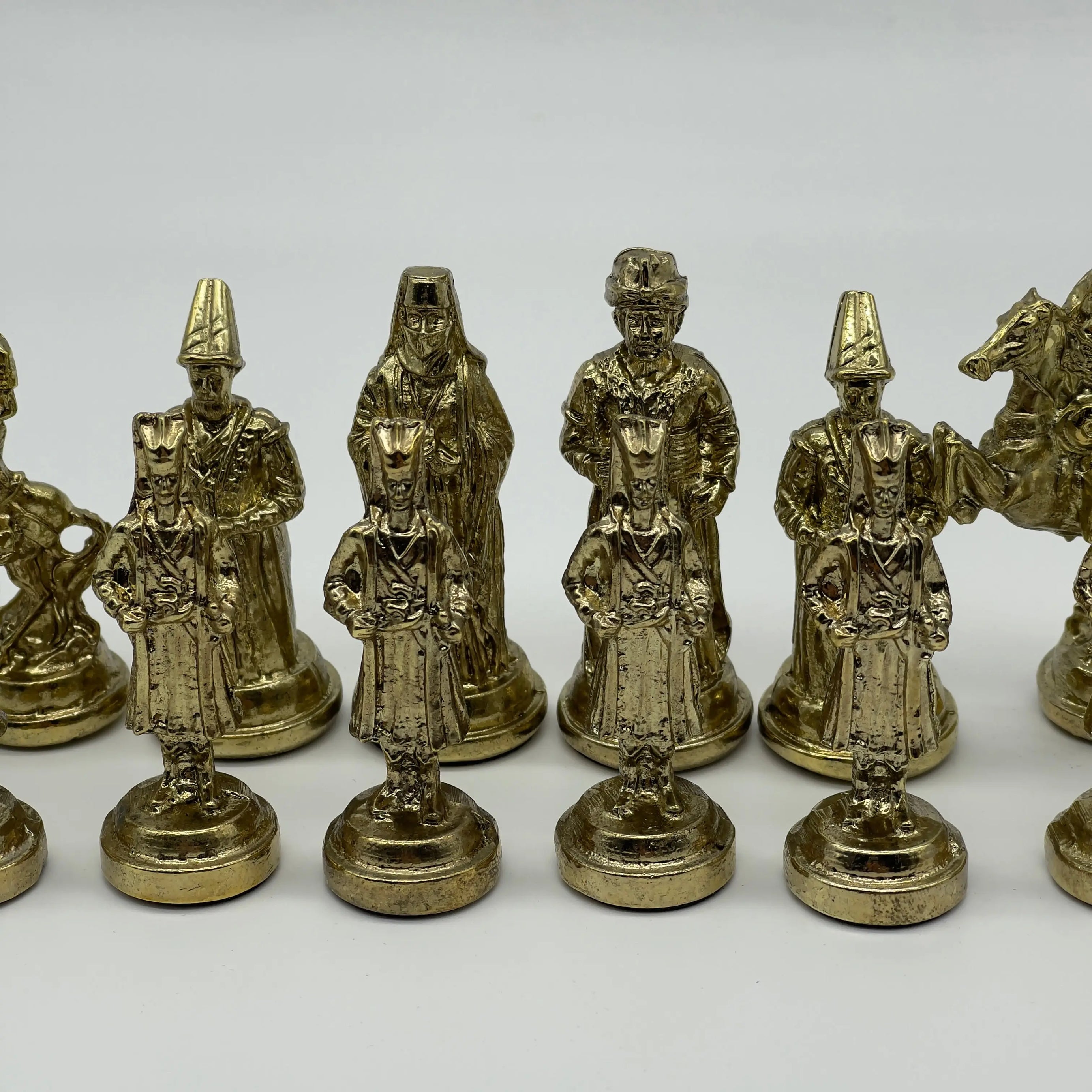Handmade Metal Large Chess Pieces, Gold Ottomans Large Metal Chess Pieces