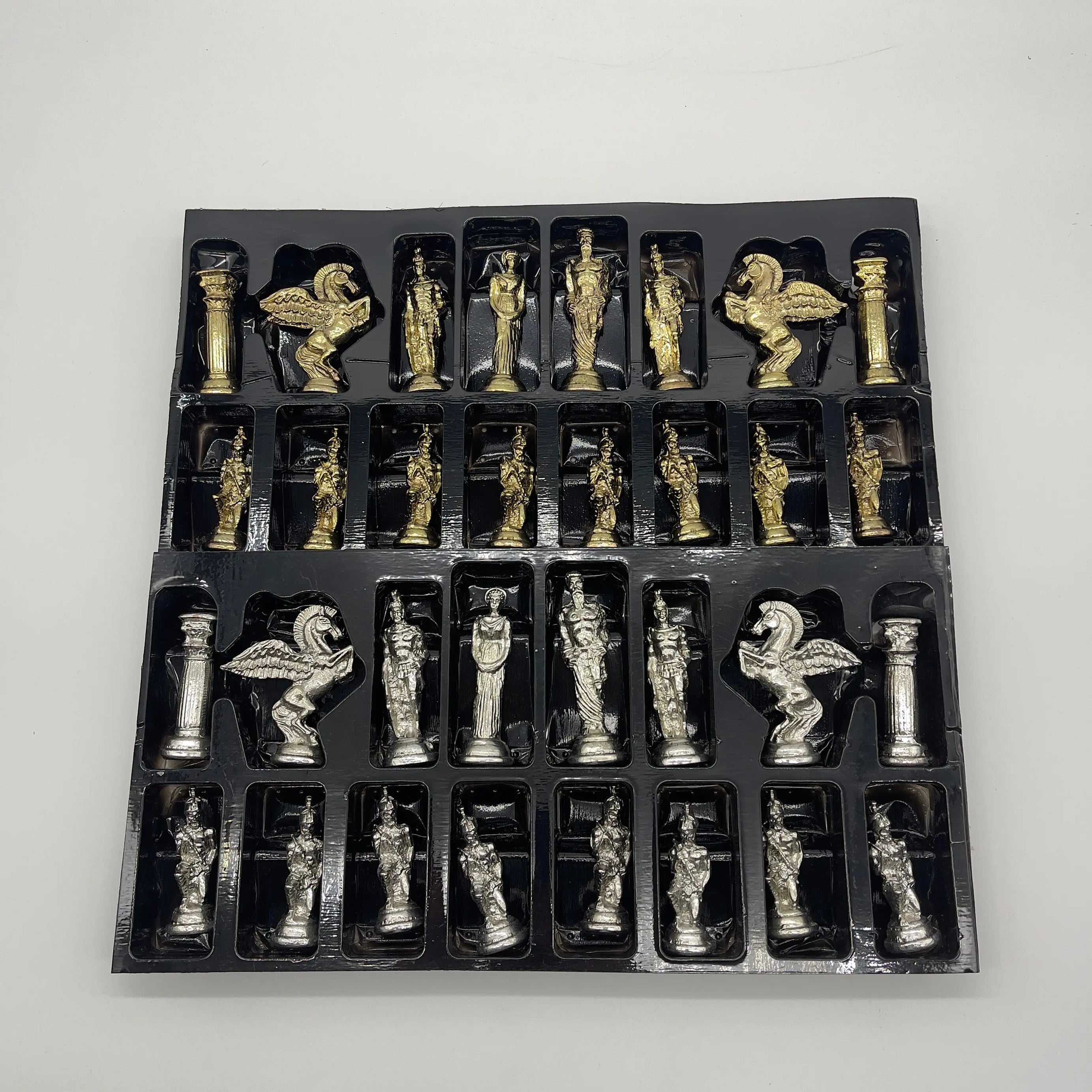 Handmade Metal Large Chess Pieces, Gold-Silver Pegasus Large Metal Chess Pieces