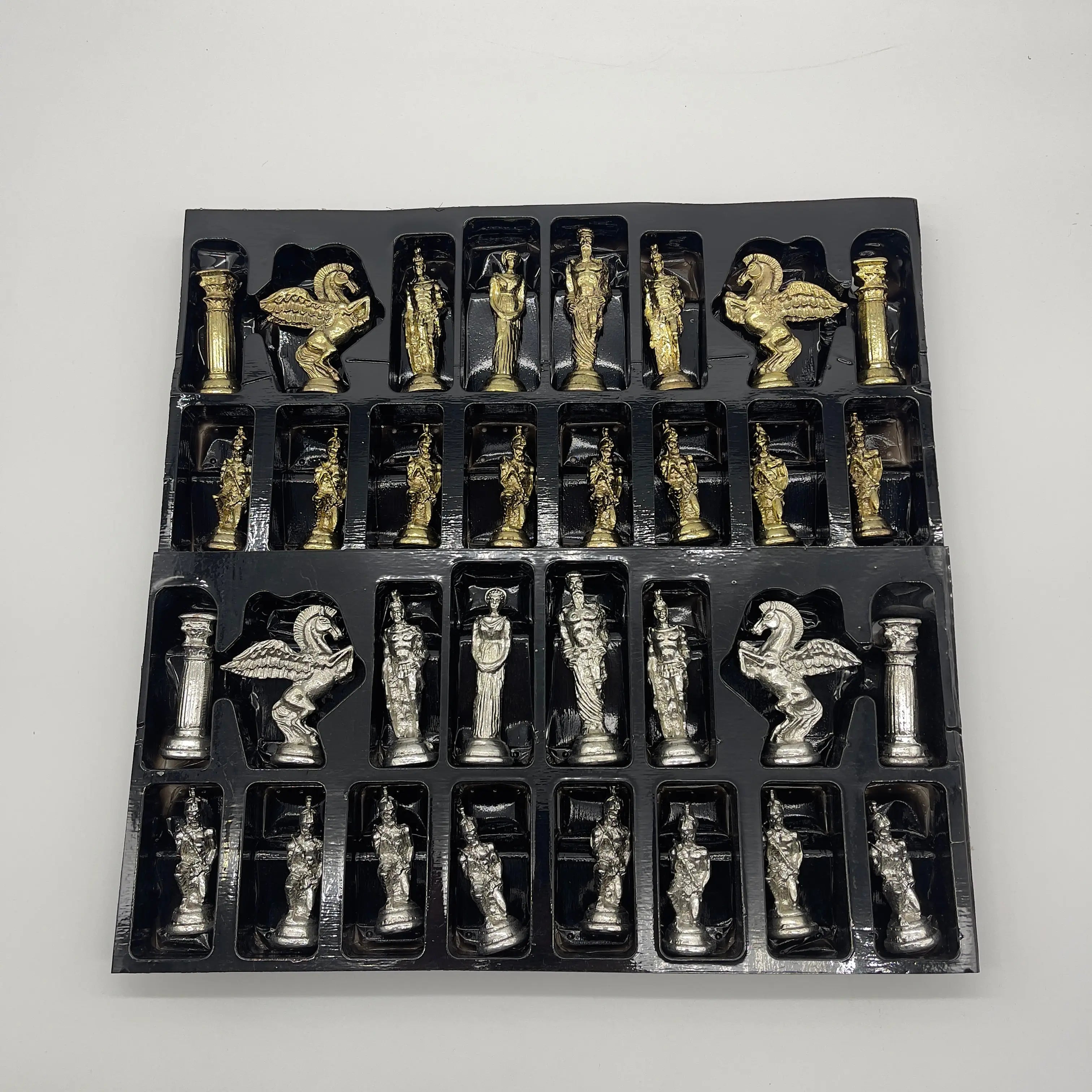 Handmade Metal Large Chess Pieces, Gold-Silver Pegasus Large Metal Chess Pieces