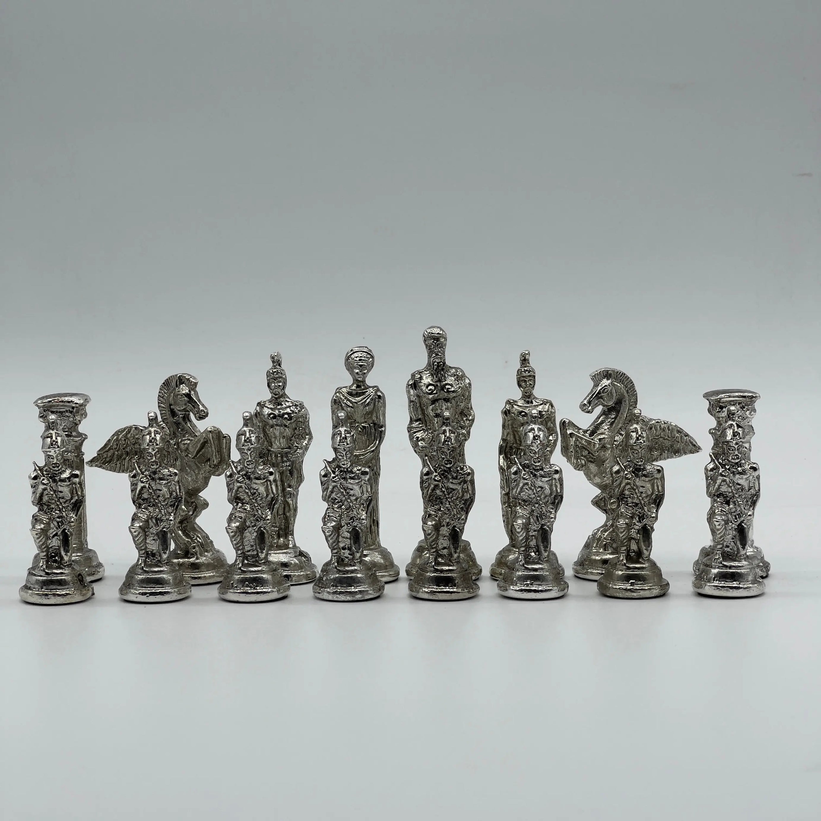 Handmade Metal Large Chess Pieces, Gold-Silver Pegasus Large Metal Chess Pieces