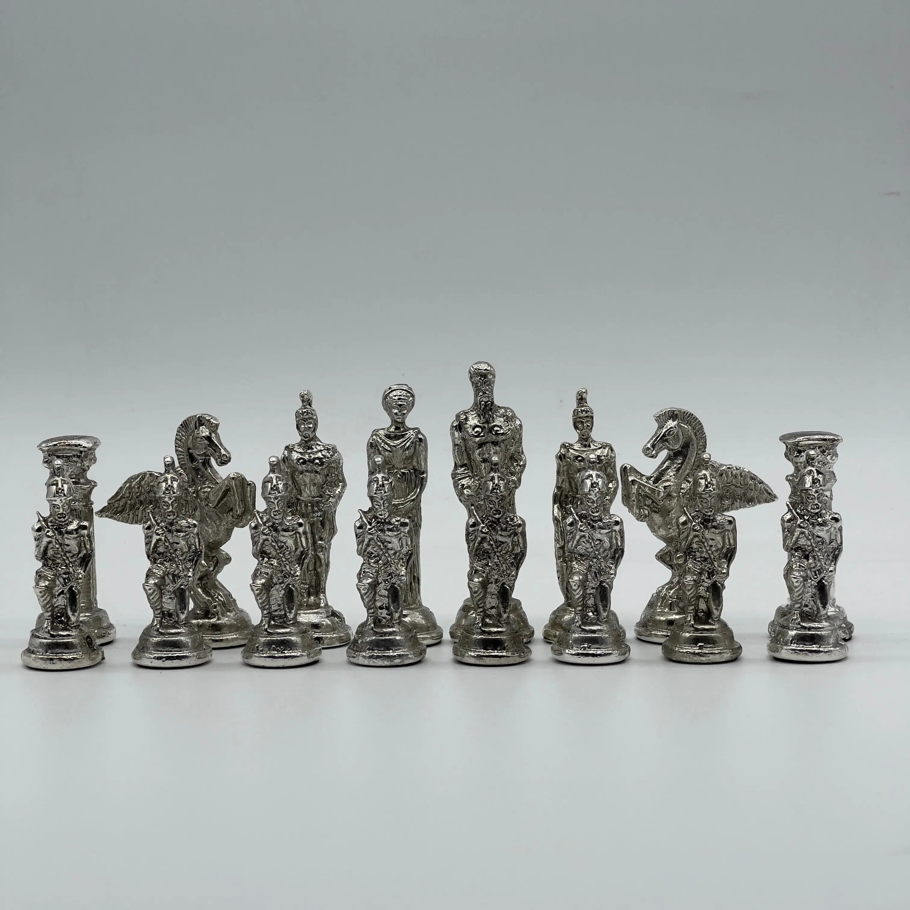 Handmade Metal Large Chess Pieces, Gold-Silver Pegasus Large Metal Chess Pieces