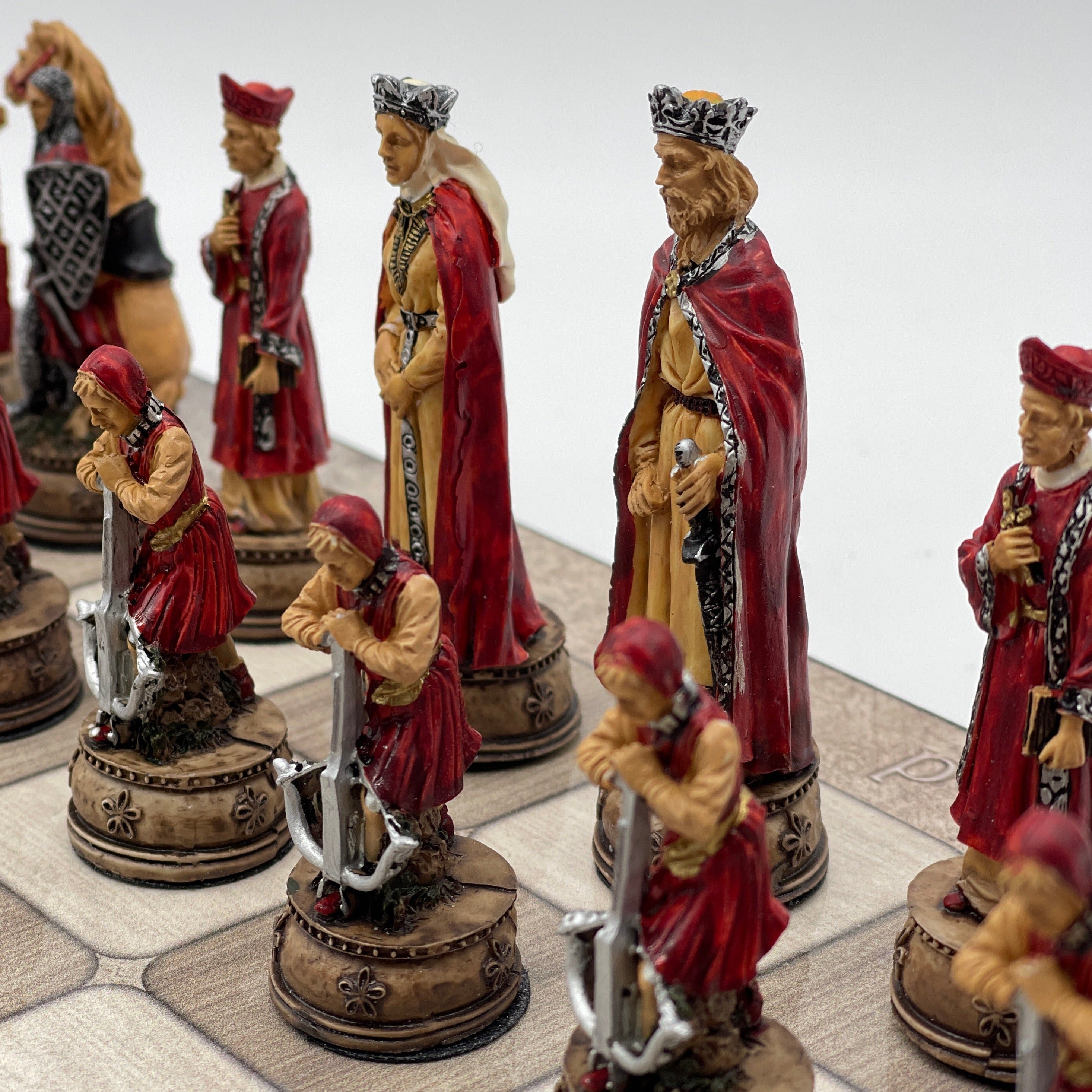 Gray Marble Pattern Wooden Chess Board With Camelot Chess Pieces