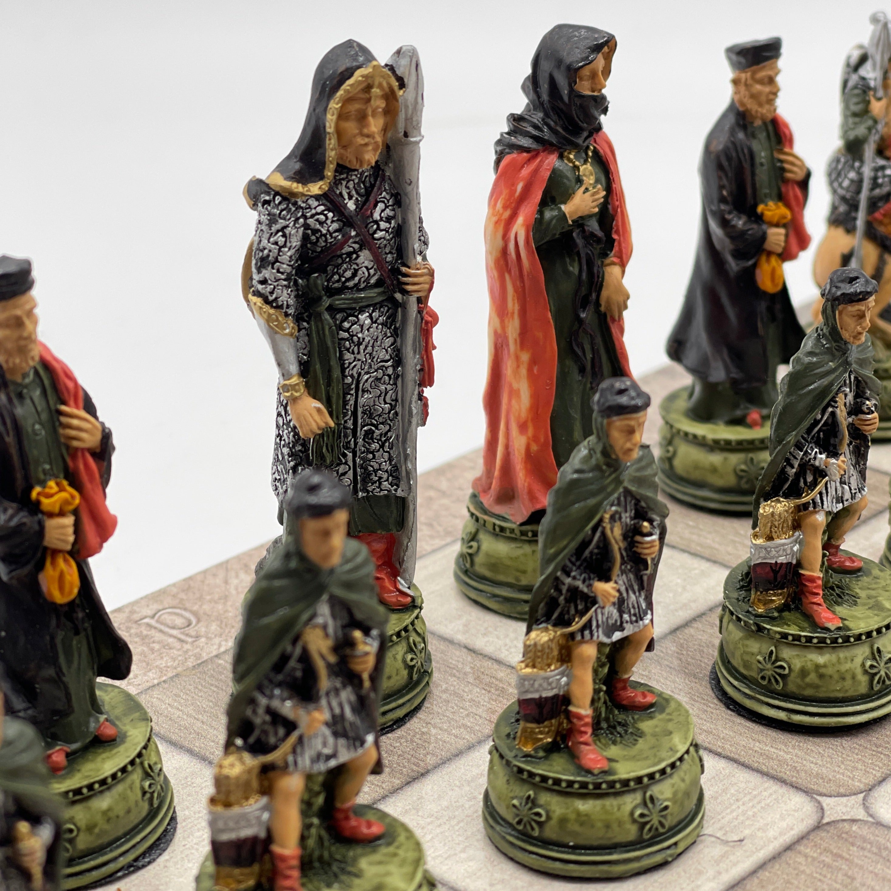 Gray Marble Pattern Wooden Chess Board With Camelot Chess Pieces