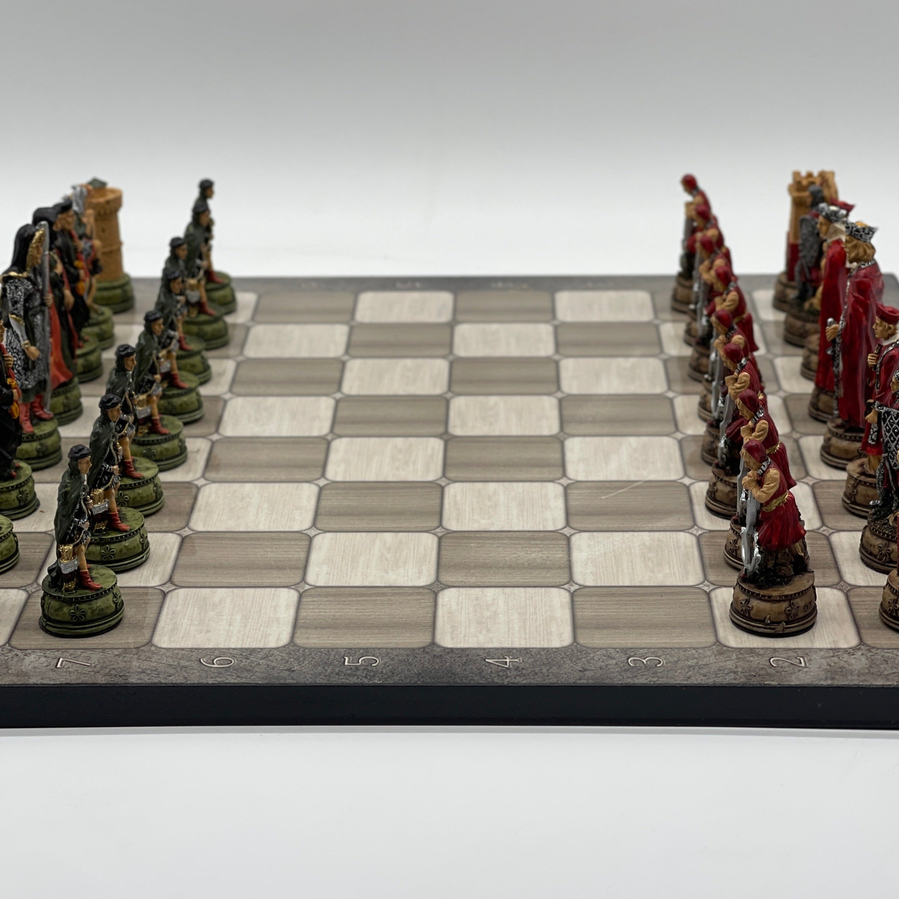 Gray Marble Pattern Wooden Chess Board With Camelot Chess Pieces