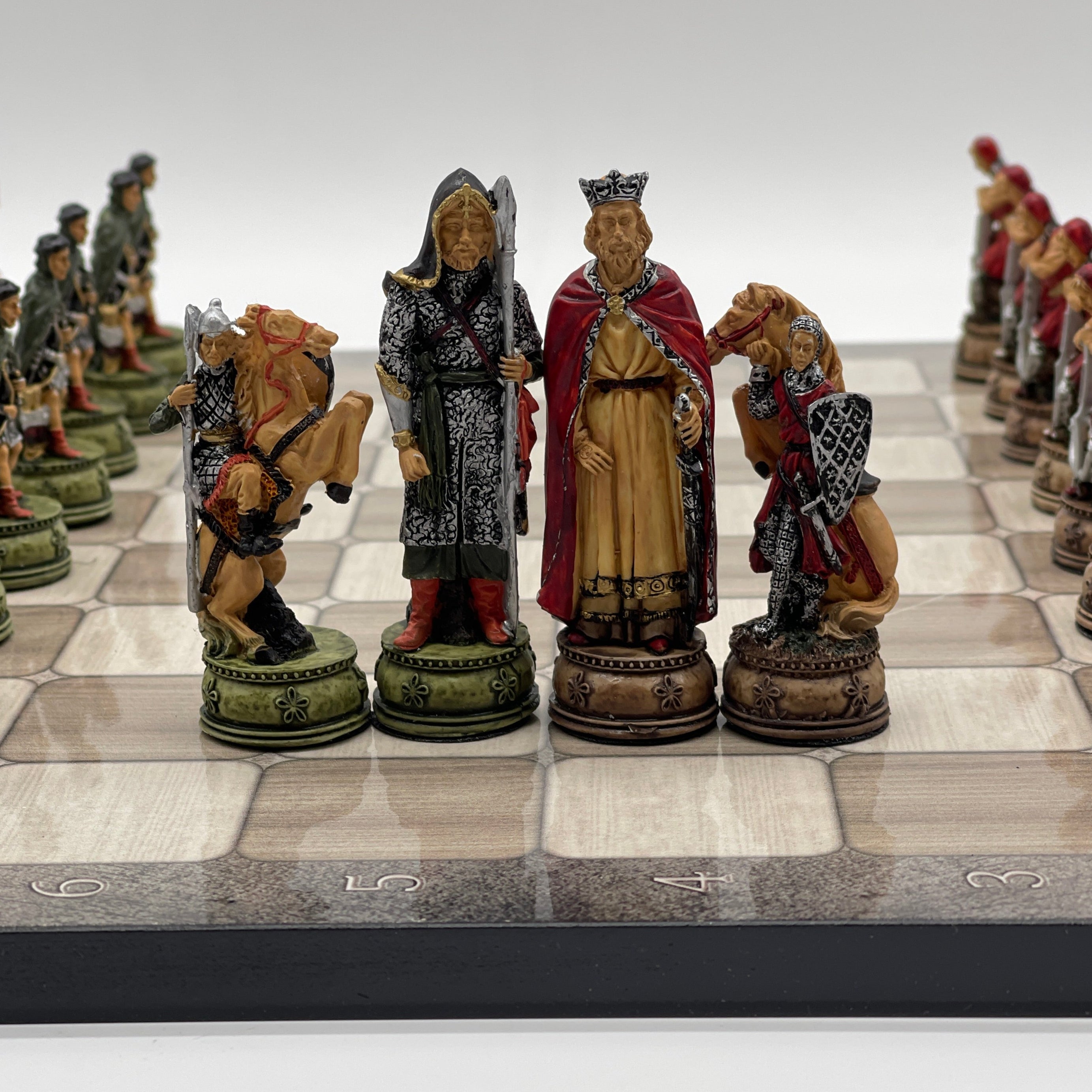 Gray Marble Pattern Wooden Chess Board With Camelot Chess Pieces