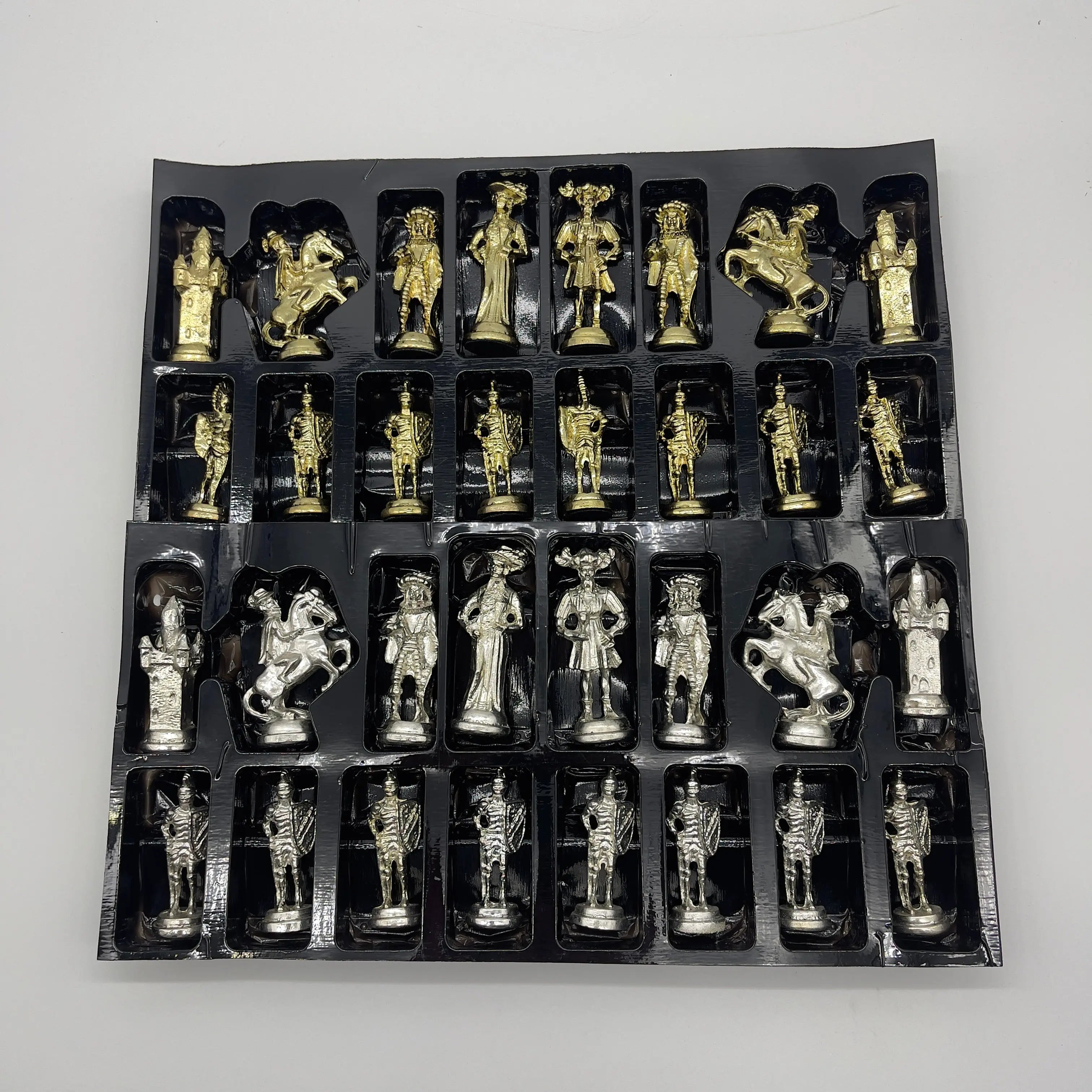 Handmade Metal Large Chess Pieces, Gold Silver Spanish Large Metal Chess Pieces