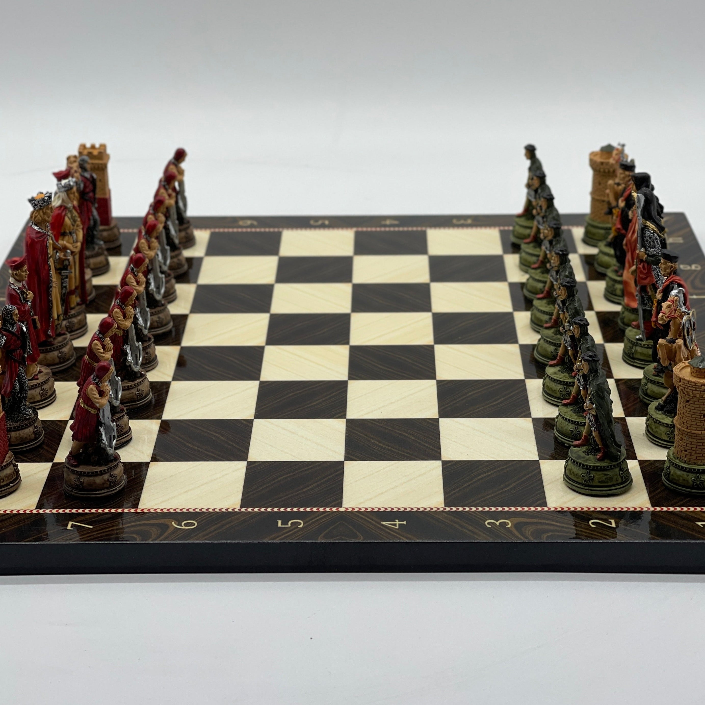 Brown Marble Pattern Wooden Chess Board With Camelot Chess Pieces