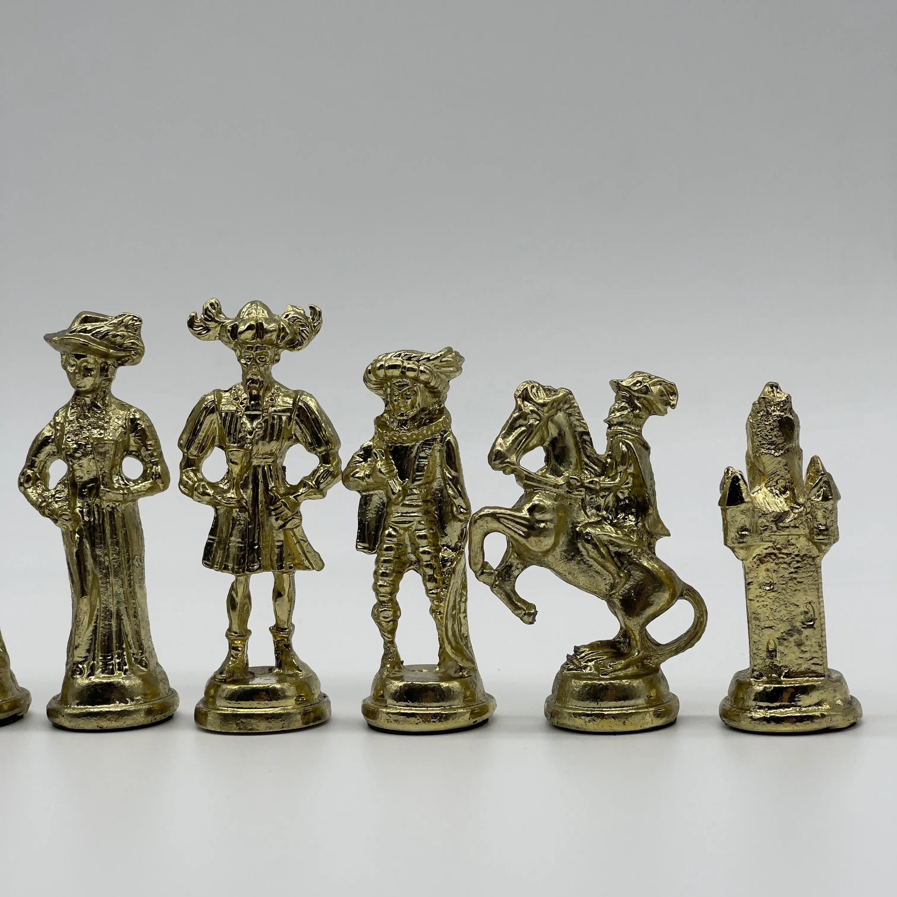 Handmade Metal Large Chess Pieces, Gold Silver Spanish Large Metal Chess Pieces