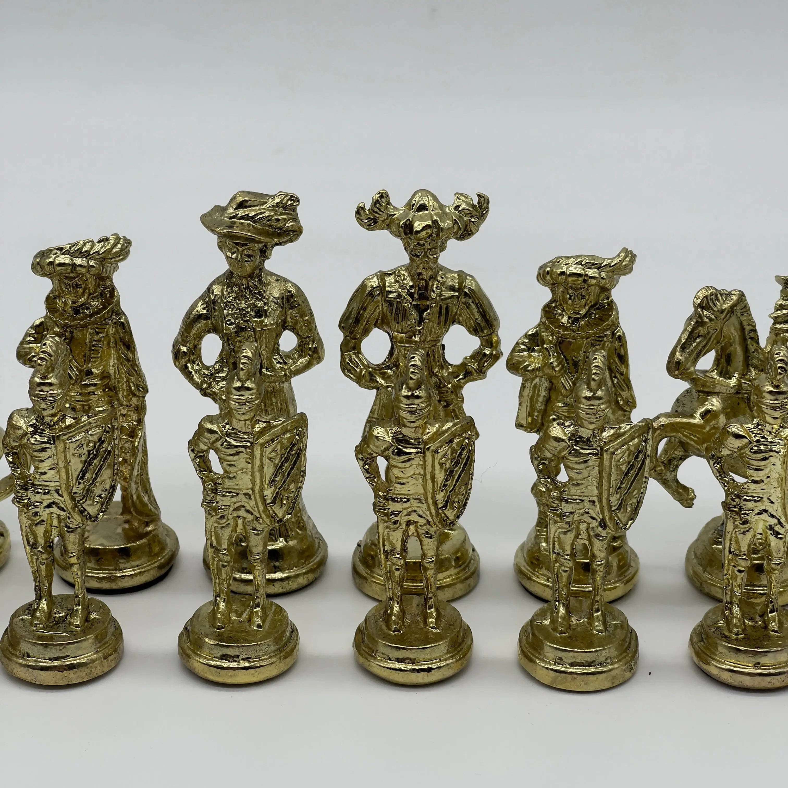 Handmade Metal Large Chess Pieces, Gold Silver Spanish Large Metal Chess Pieces