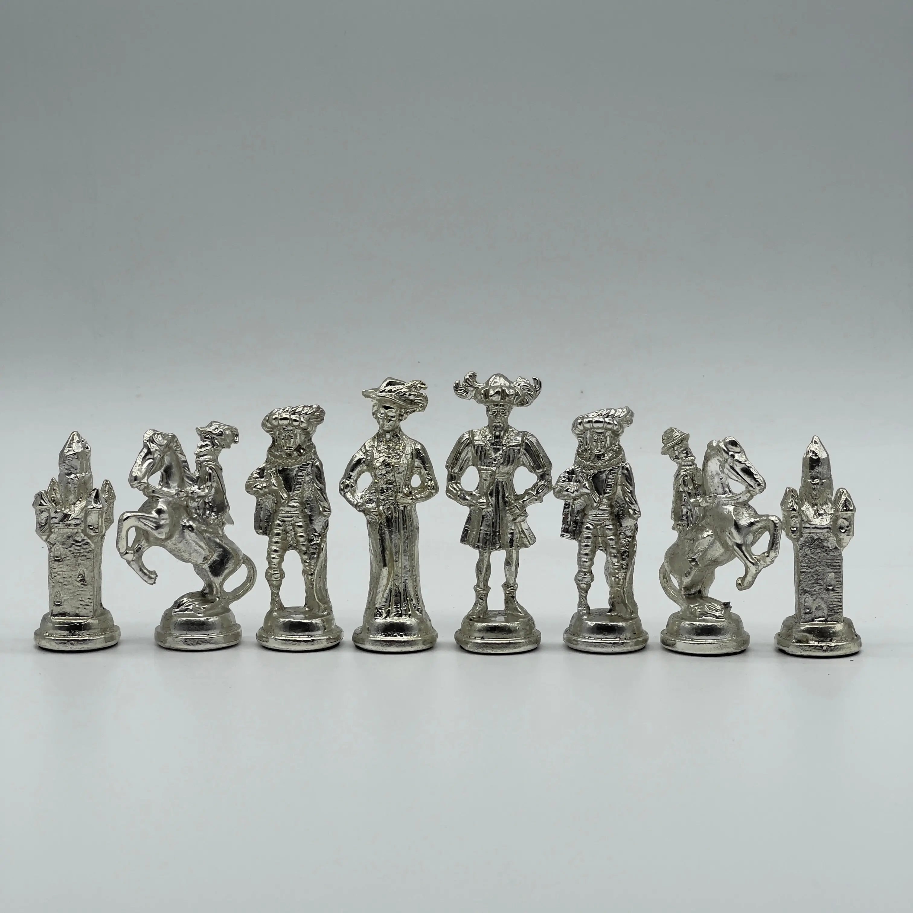 Handmade Metal Large Chess Pieces, Gold Silver Spanish Large Metal Chess Pieces