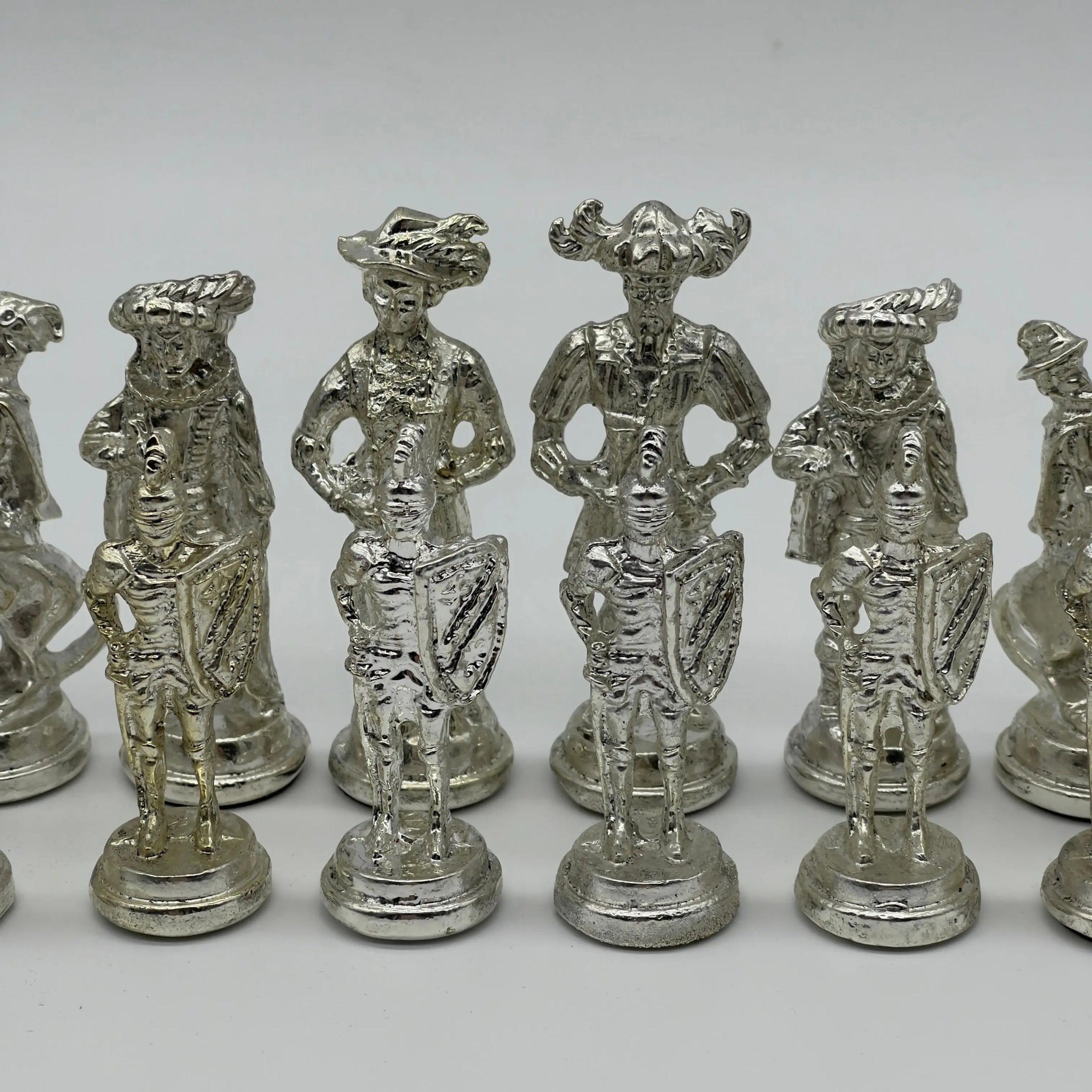 Handmade Metal Large Chess Pieces, Gold Silver Spanish Large Metal Chess Pieces